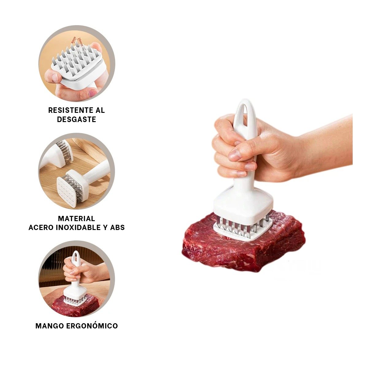 MARTILLO ABLANDADOR DE CARNE BLANCO PARA COCINA Y CORTES UNIFORMES EFICIENTES Y+POST IT - 5