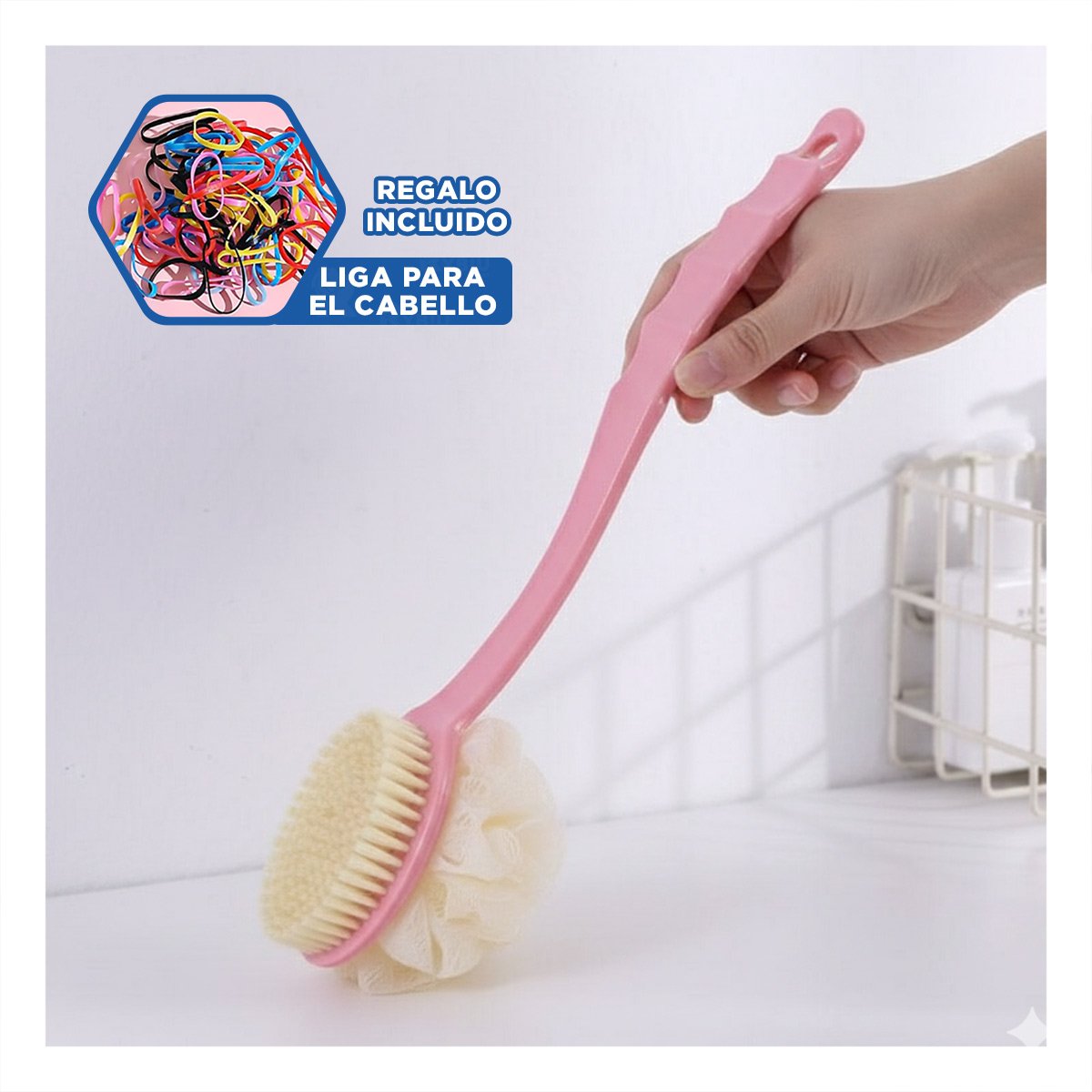 CEPILLO SPA ROSADO 36CM DOBLE CABEZALES PARA HIGIENE Y CONFORT Y+LIGAS REGALO - 2