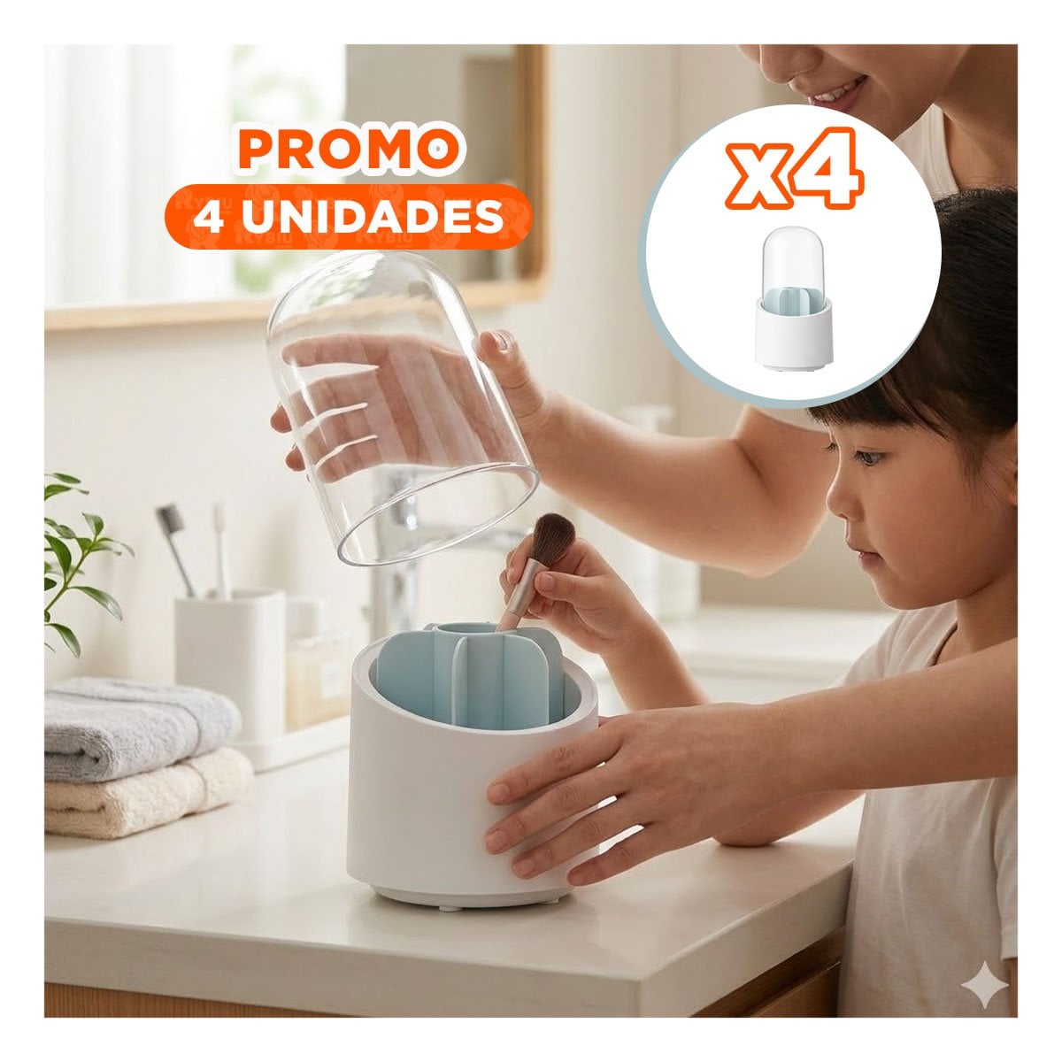 PACK4 ORGANIZADOR GIRATORIO CELESTE DE COSMETICOS PARA TOCADOR Y BELLEZA Y+REGALO STICKER - 1