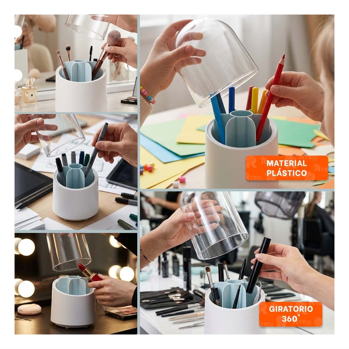 PACK4 ORGANIZADOR GIRATORIO CELESTE DE COSMETICOS PARA TOCADOR Y BELLEZA Y+REGALO STICKER - 2
