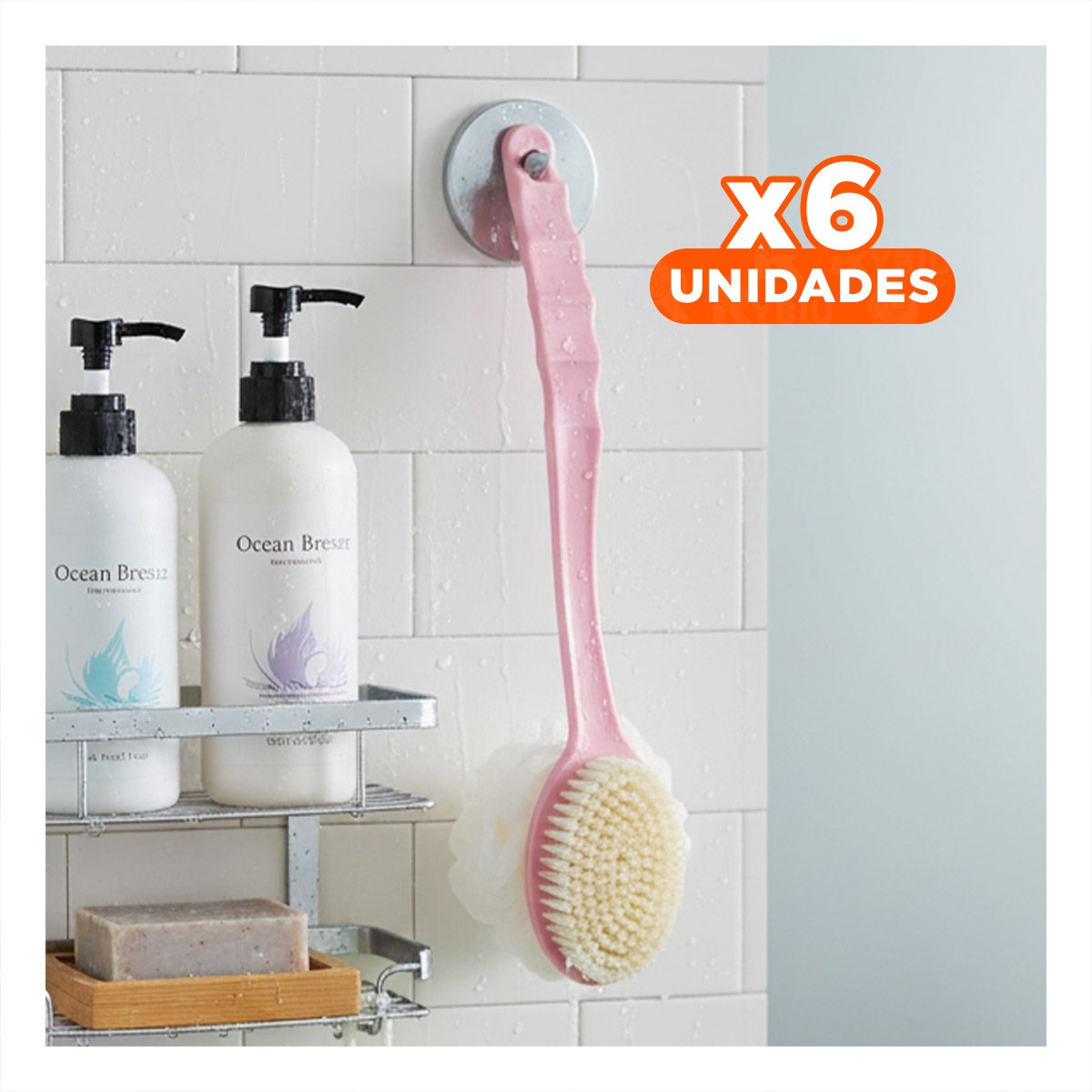 PACK6 BROCHA DOBLE CABEZALES ROSADO 36CM PARA BANO Y CUIDADO PERSONAL - 1