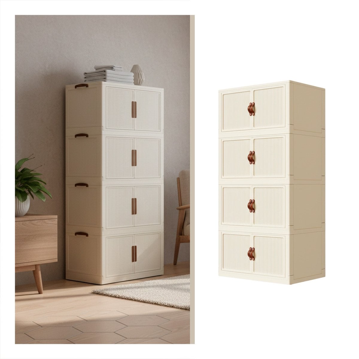 ESTANTE PLEGABLE 4 NIVELES BEIGE ORGANIZADOR DE ROPA Y ACCESORIOS Y+PAPEL REGALO - 5