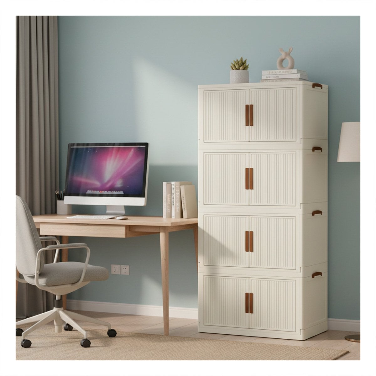 PACK2 ROPERO DE TELA PLEGABLE 4 NIVELES BEIGE ORGANIZADOR DE ROPA Y+REGALO STICKER - 3