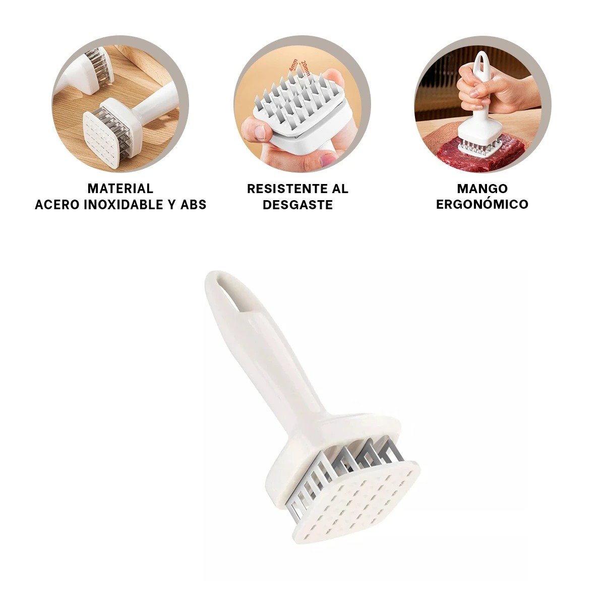 MARTILLO ABLANDADOR DE CARNE BLANCO PARA COCINA Y PREPARACION RAPIDA DE CARNES Y+PAPEL REGALO - 5