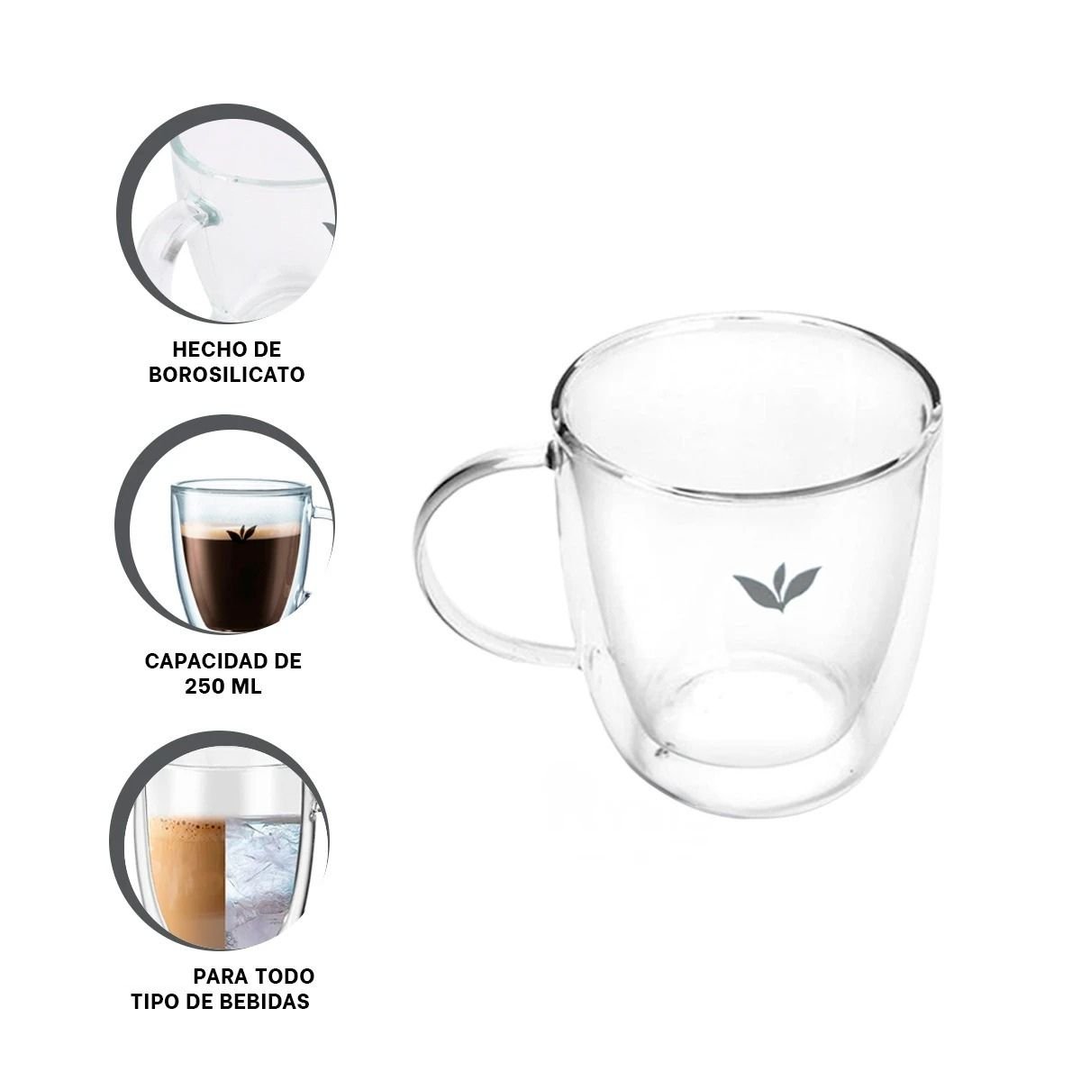 TAZA ESTRUCTURA VIDRIO DE 8X5,6X11CM DE 250ML COLOR TRANSPARENTE CON HOJITAS Y+POST IT - 5