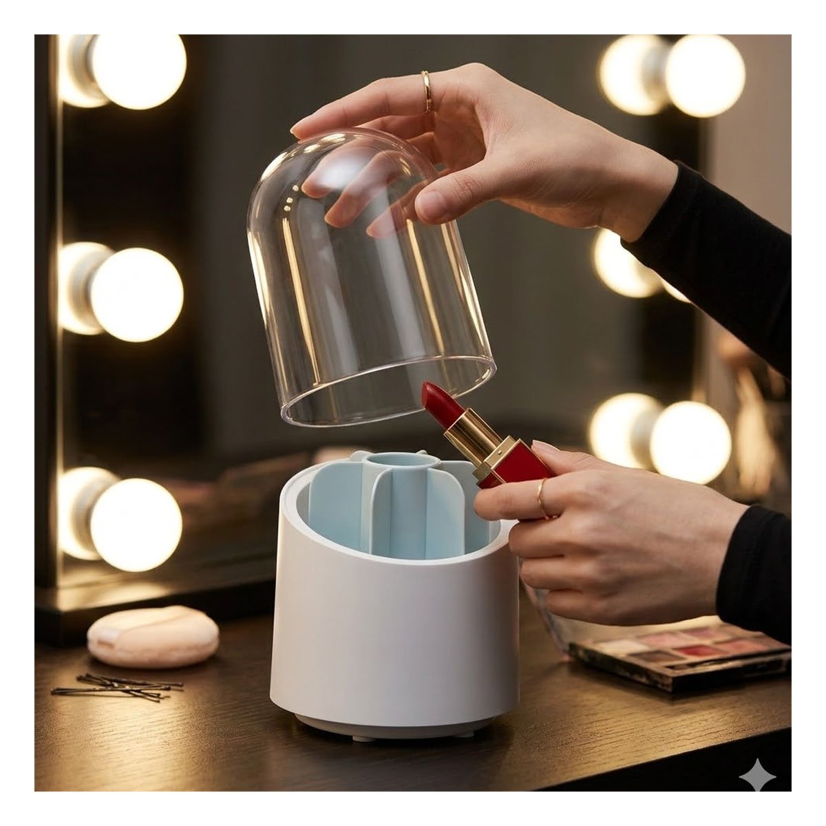 BASE GIRATORIA CELESTE ORGANIZADOR DE COSMETICOS PARA TOCADOR DIARIO Y+POST IT - 1
