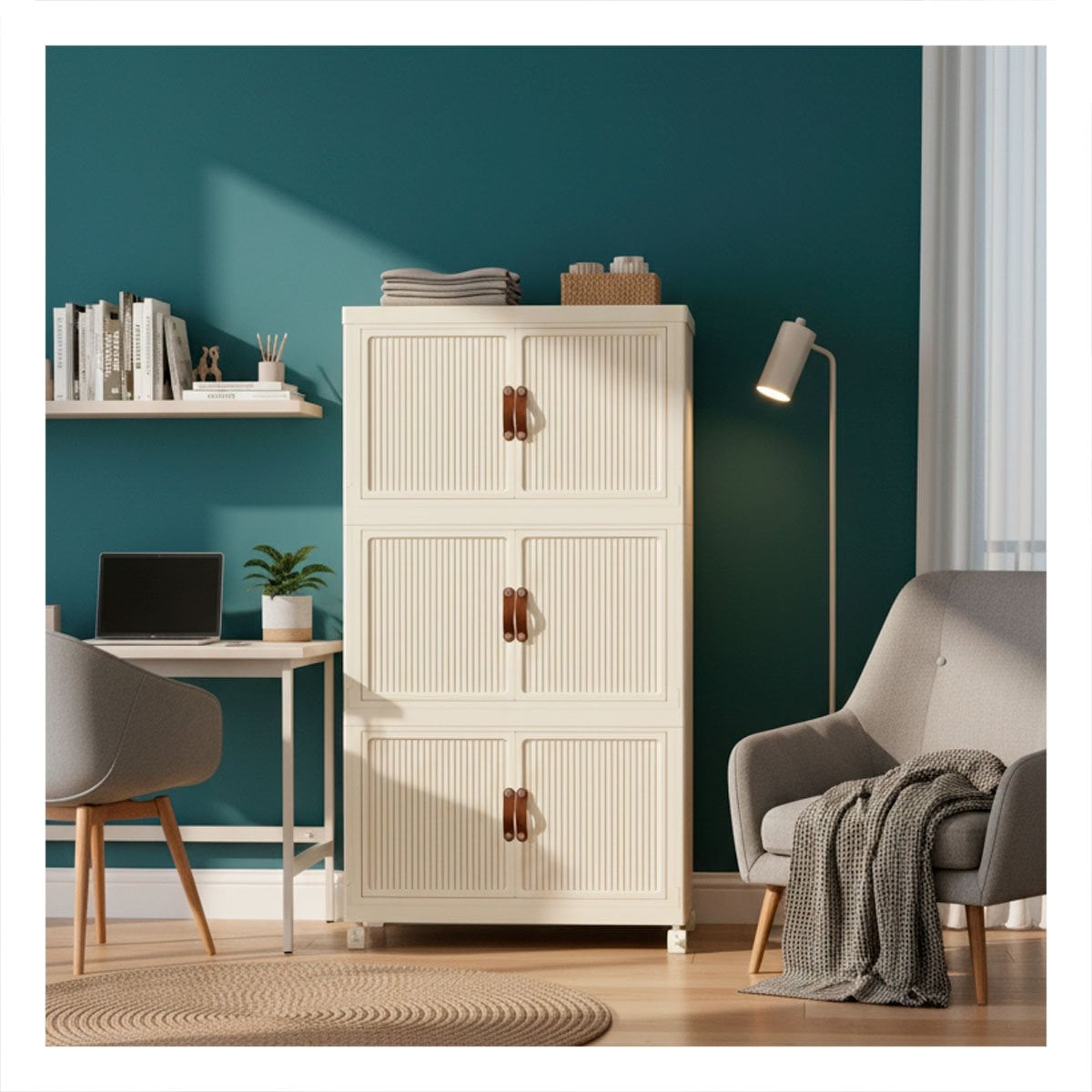 PACK2 MUEBLE DE ROPA BEIGE PLEGABLE 3 NIVELES ESTANTE DORMITORIO Y+REGALO STICKER - 3