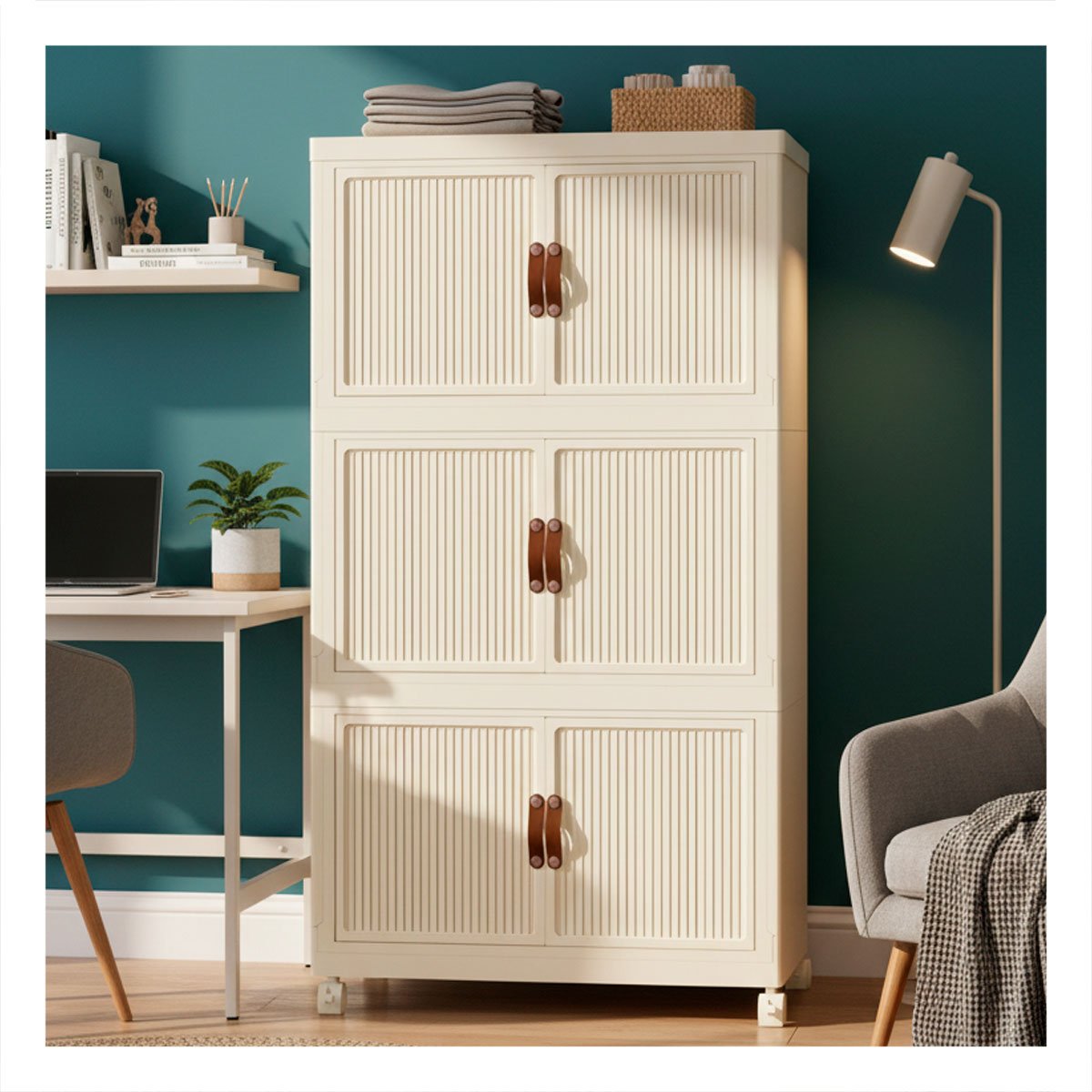 ORGANIZADOR PLEGABLE 3 NIVELES BEIGE ESTANTE DE ALMACEN PARA DORMITORIO - 1