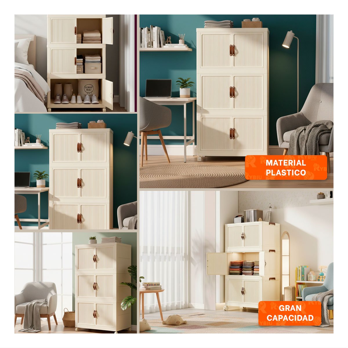 ORGANIZADOR PLEGABLE 3 NIVELES BEIGE ESTANTE DE ALMACEN PARA DORMITORIO - 2
