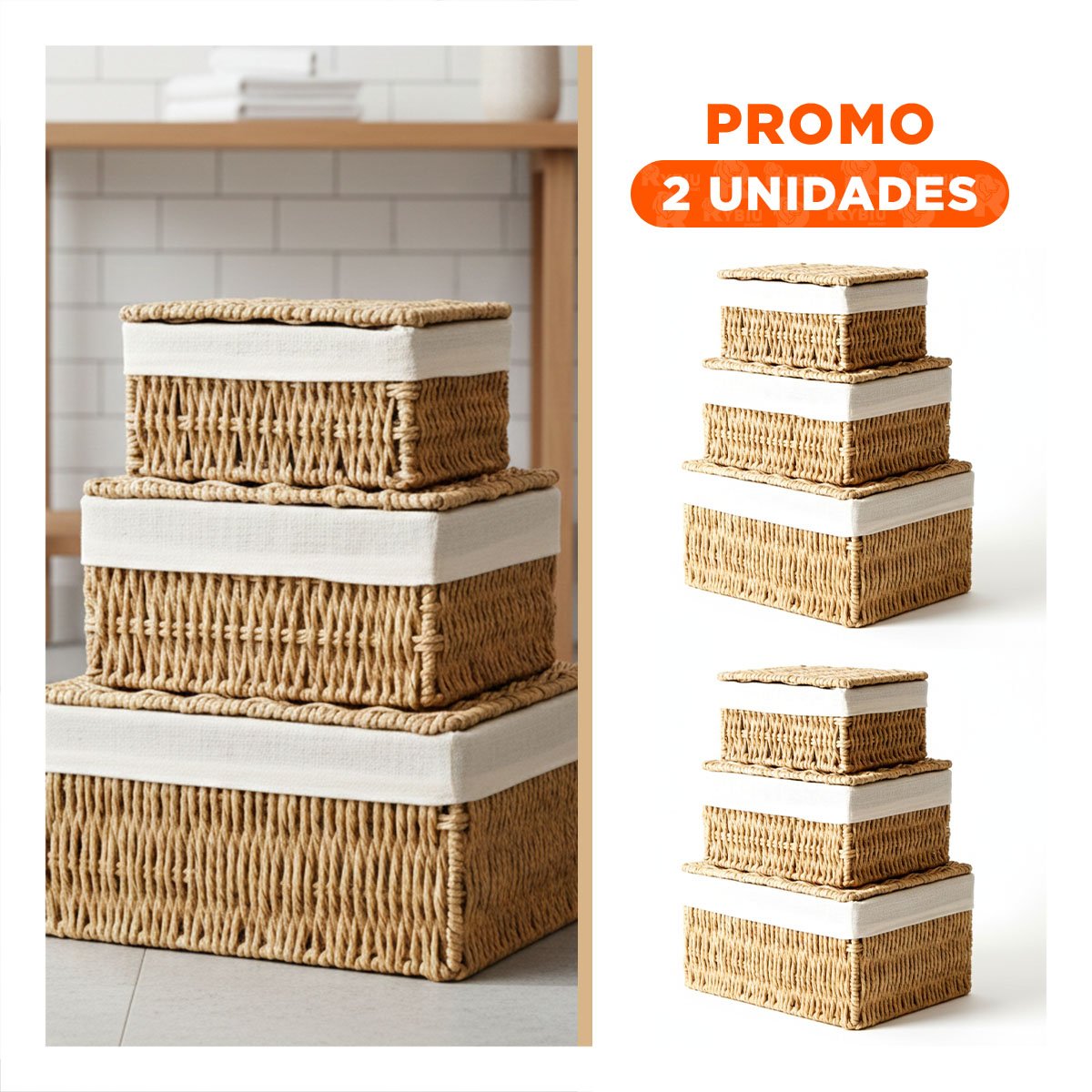 PACK2 CONTENEDOR MULTIUSO PARA ACCESORIOS MOSTAZA 38X28 33X23 28X18 Y+REGALO STICKER - 1