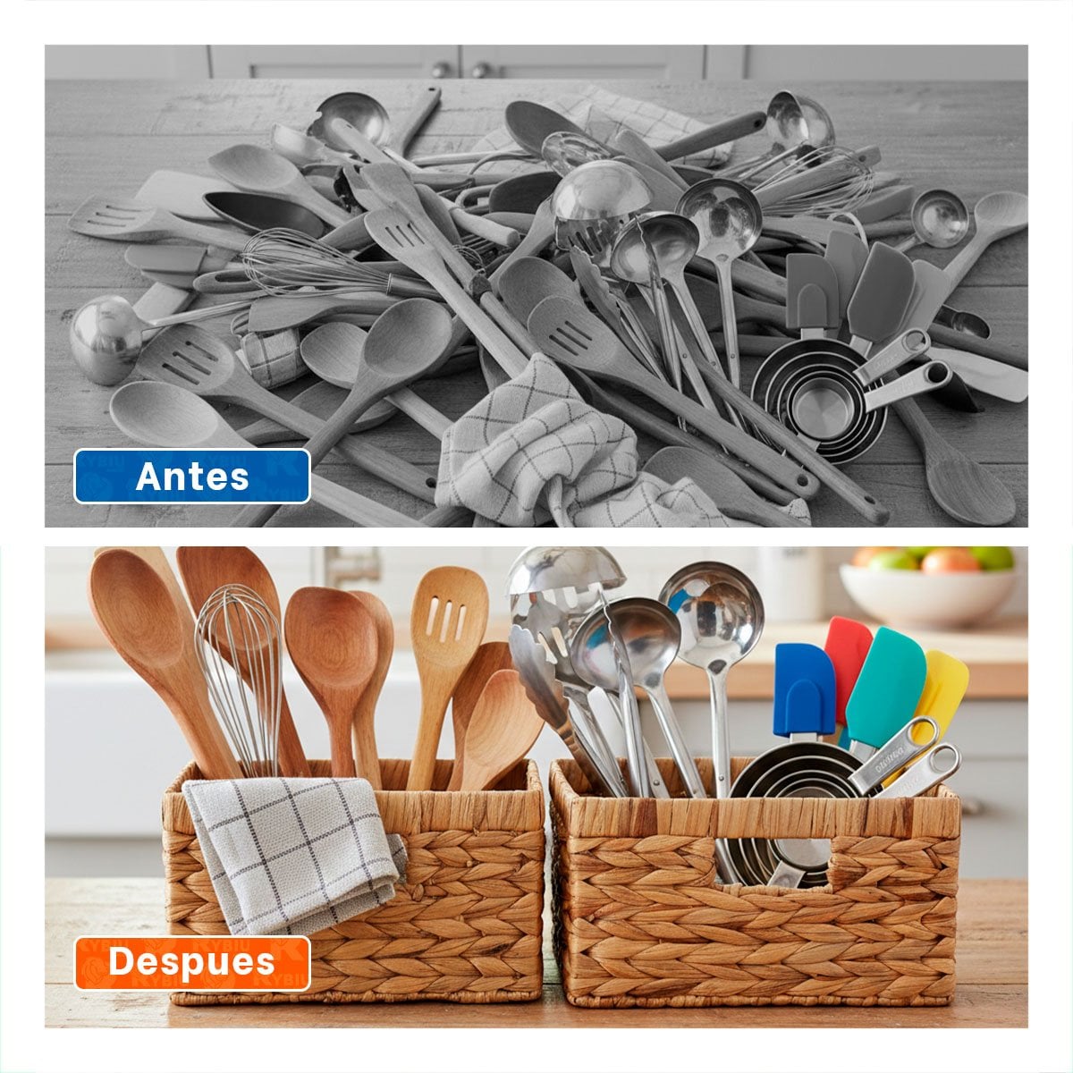 SET DE CANASTAS TEJIDAS CUADRADAS MOSTAZA CON ASAS INTERIORES PARA ORGANIZAR Y+PAPEL REGALO - 3