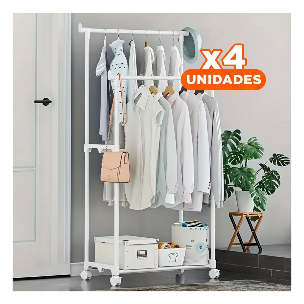 PACK4 ESTRUCTURA COLGADOR DOBLE DE ROPA BLANCO PRACTICA Y MODERNA PARA HOGAR Y+PAPEL REGALO - 1