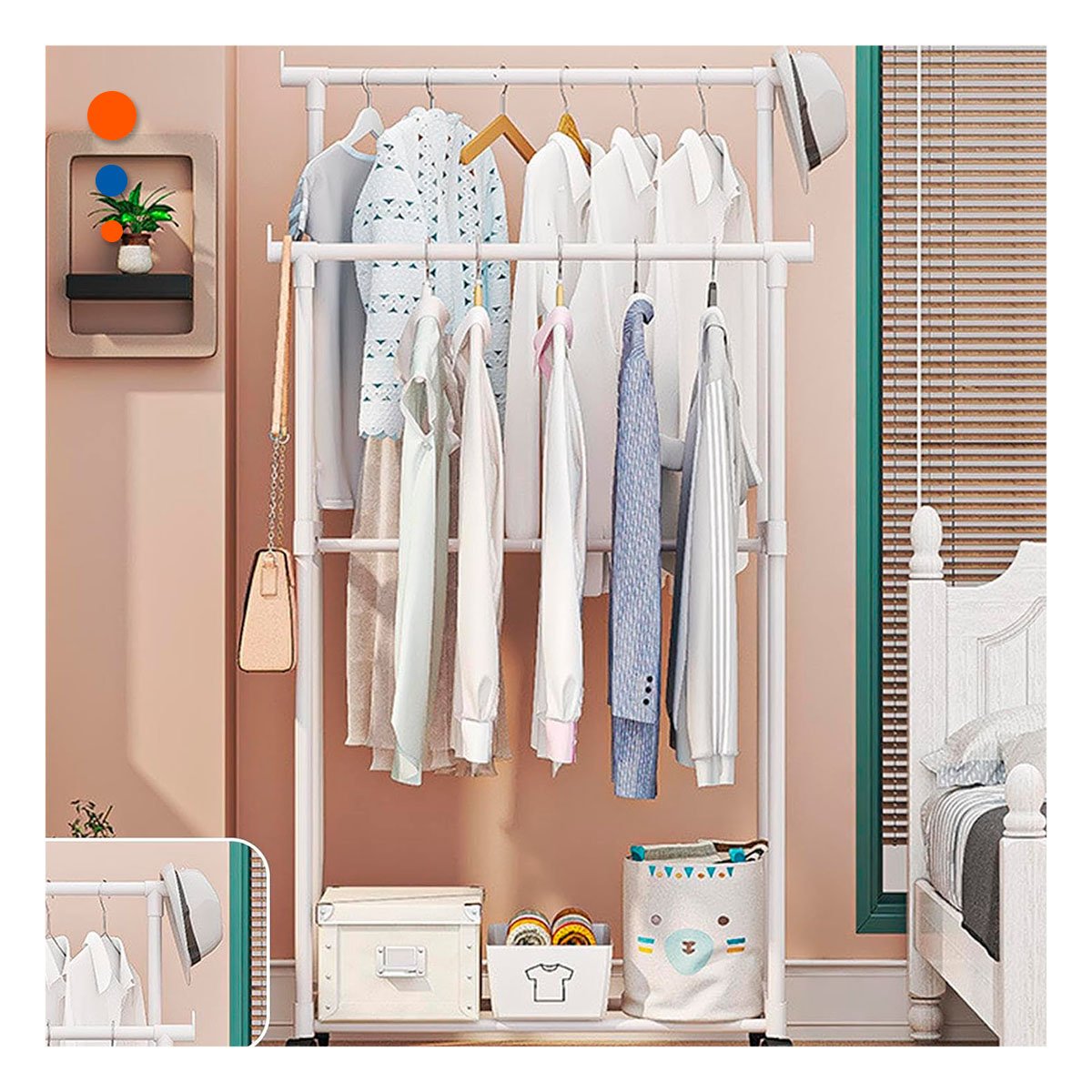 PACK4 ESTRUCTURA COLGADOR DOBLE DE ROPA BLANCO PRACTICA Y MODERNA PARA HOGAR Y+PAPEL REGALO - 5