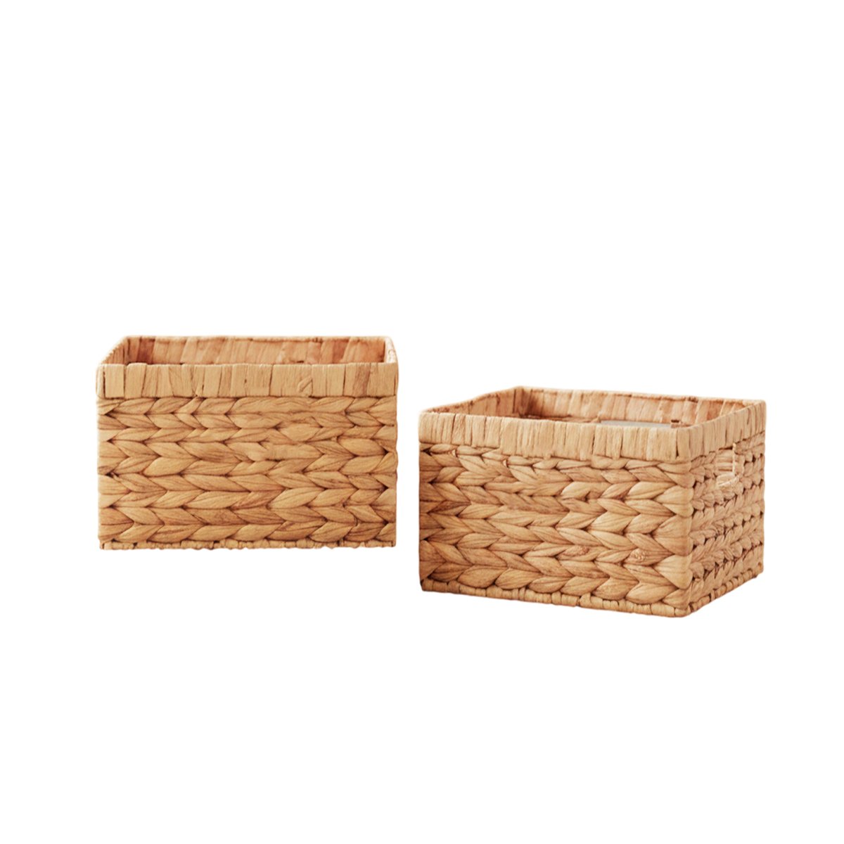 SET DÚO DE CESTAS TEJIDAS CUADRADAS MOSTAZA CON ASAS PARA GUARDAR Y DECORAR Y+REGALO STICKER - 1
