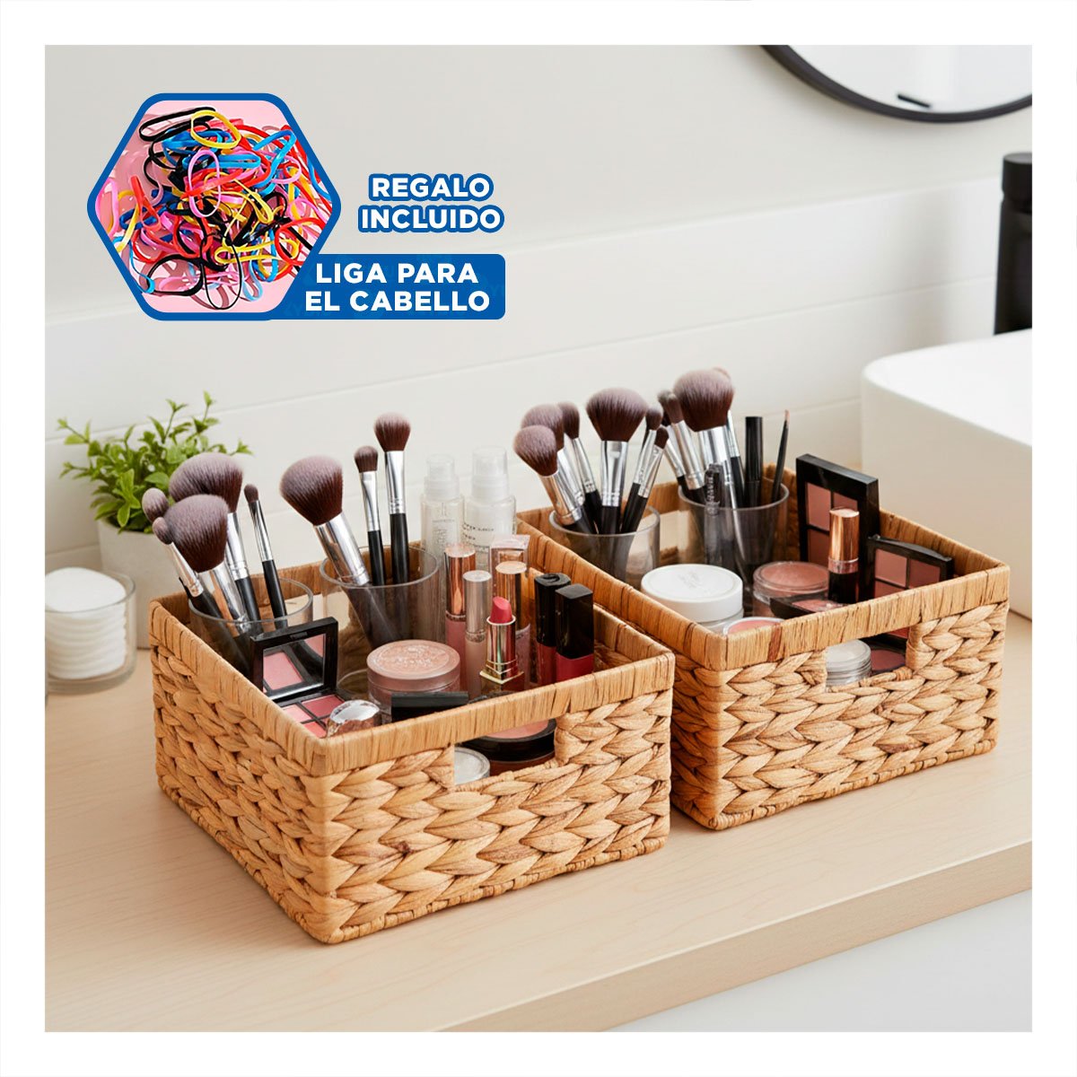 SET JUEGO DE CANASTAS CUADRADAS MOSTAZA CON ASAS INTERIORES PARA ORDEN Y+LIGAS REGALO - 2