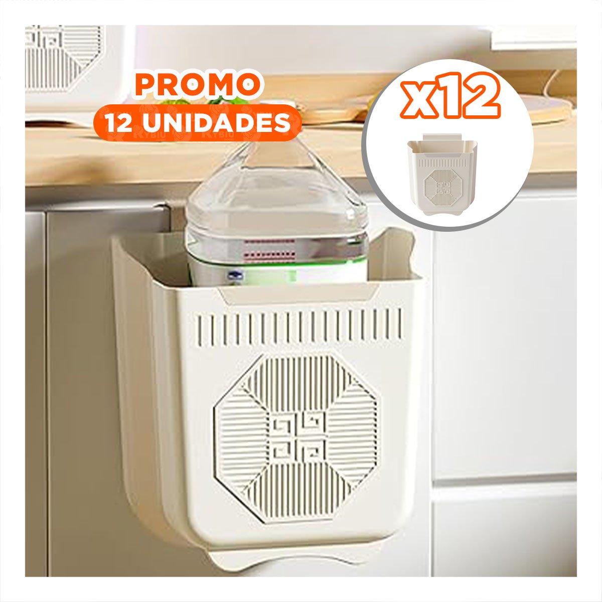PACK12 BASURERO PLEGABLE PARA PUERTA 22X21X12CM CREMA Y PLOMO PARA COCINA Y+REGALO STICKER - 1