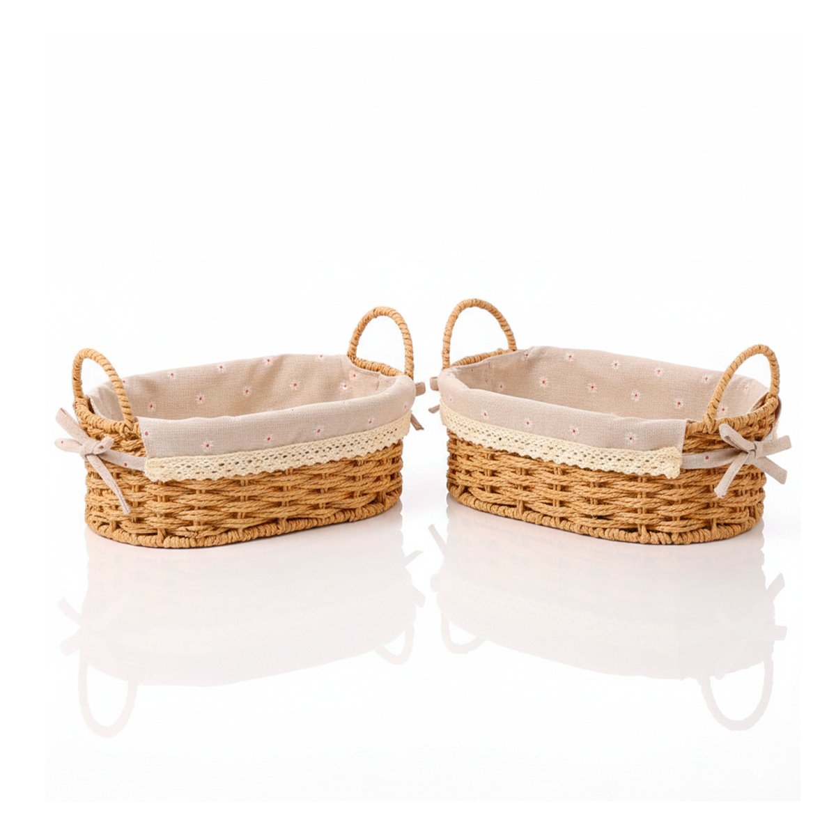 PACK4 CONJUNTO 2 CAJA OVALADA TEJIDA CON FORRO BEIGE Y PLOMO PARA OBJETOS Y ROPA Y+PAPEL REGALO - 3