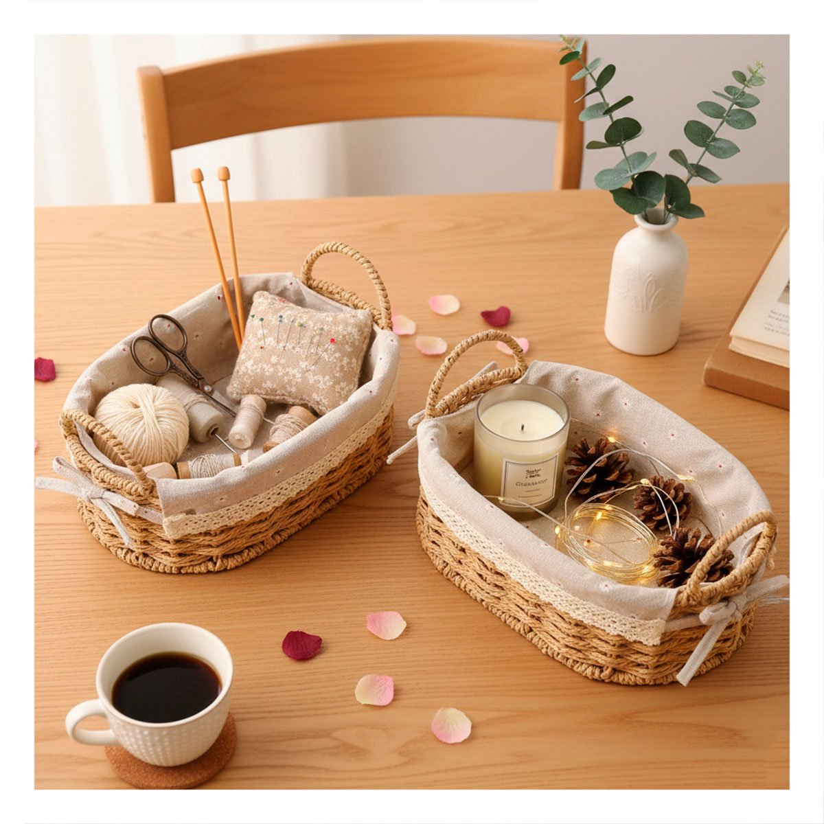 PACK4 CONJUNTO 2 CAJA OVALADA TEJIDA CON FORRO BEIGE Y PLOMO PARA OBJETOS Y ROPA Y+PAPEL REGALO - 5