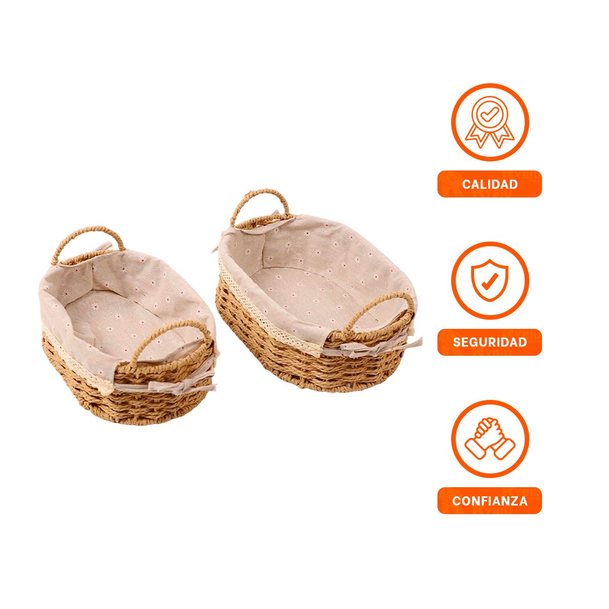 SET 2 CANASTO OVALADO TEJIDO CON FORRO BEIGE Y PLOMO PARA GUARDAR ACCESORIOS Y+PAPEL REGALO - 5