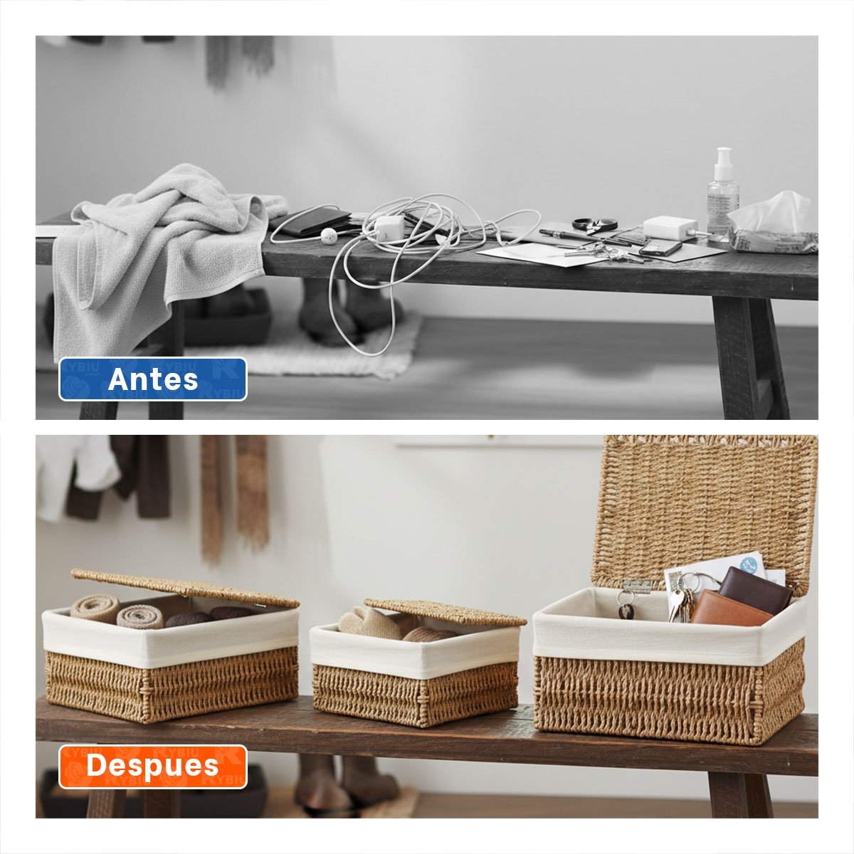 CANASTA ORGANIZADORA PARA ROPA CON TAPA MOSTAZA 38X28 33X23 28X18 Y+POST IT - 2