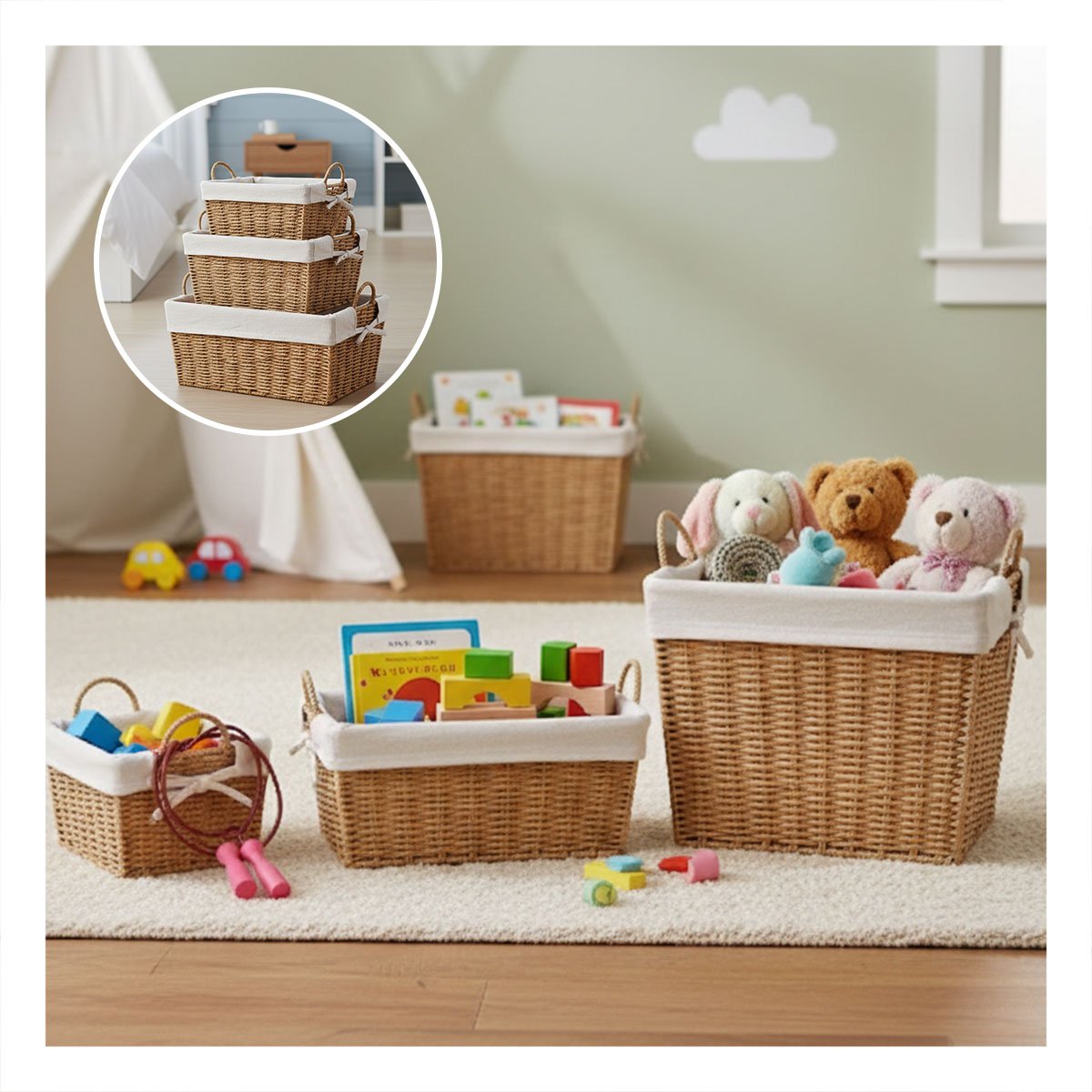 SET DE CANASTAS RECTANGULARES CON FORRO INTERIOR PARA GUARDAR OBJETOS MOSTAZA Y+PAPEL REGALO - 2