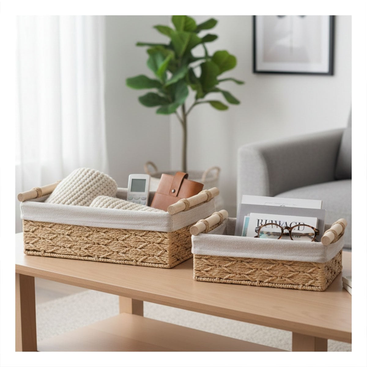 CANASTA DECORATIVA PARA REPISAS Y CAJONES EN MOSTAZA 24.5X14.5CM Y+REGALO STICKER - 2