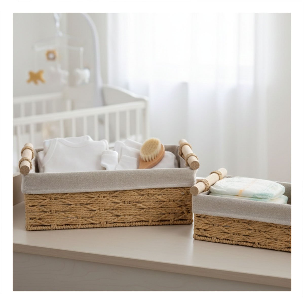 CANASTA DECORATIVA PARA REPISAS Y CAJONES EN MOSTAZA 24.5X14.5CM Y+REGALO STICKER - 3