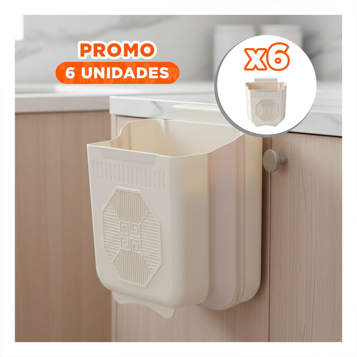 PACK6 CESTO PLEGABLE PARA PUERTA 22X21X12CM CREMA Y PLOMO PARA HOGAR Y+PAPEL REGALO - 1