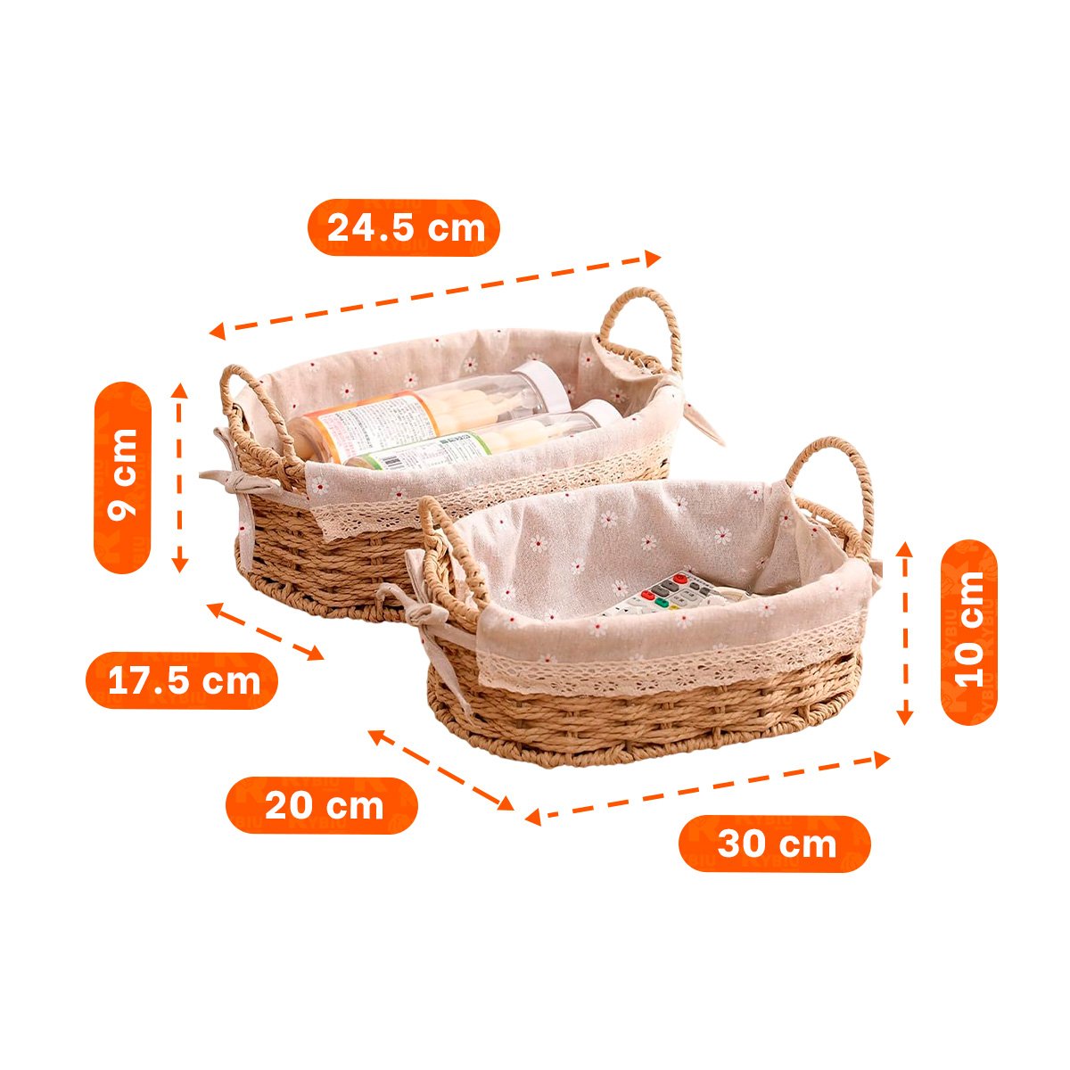 SET 2 CAJA OVALADA TEJIDA CON FORRO BEIGE Y PLOMO PARA MANTENER ORDEN Y+POST IT - 4