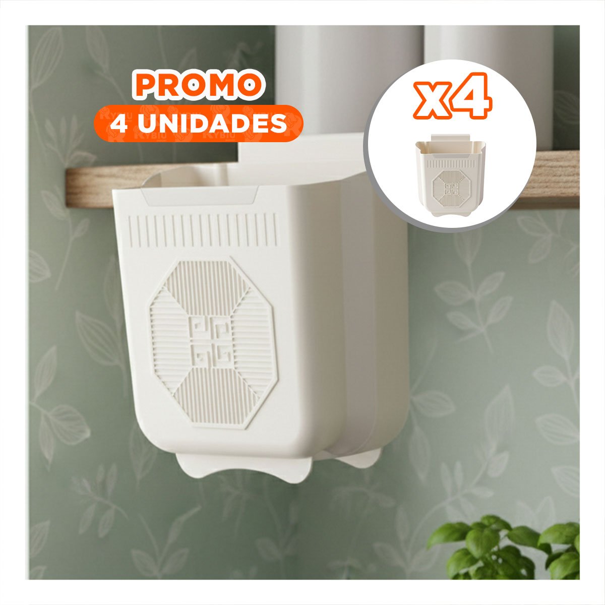 PACK4 DEPOSITO PLEGABLE PUERTA 26X25,5X15,5CM PLOMO Y CREMA EN COCINA Y+PAPEL REGALO - 1