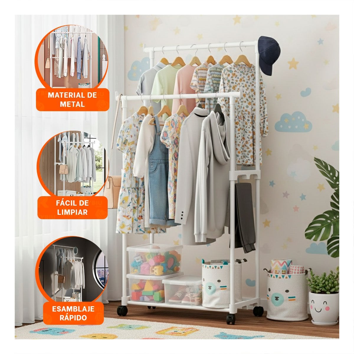 PACK12 SOPORTE DOBLE DE ROPA BLANCO ELEGANTE Y COMPACTO PARA ORGANIZAR PRENDAS Y+PAPEL REGALO - 3