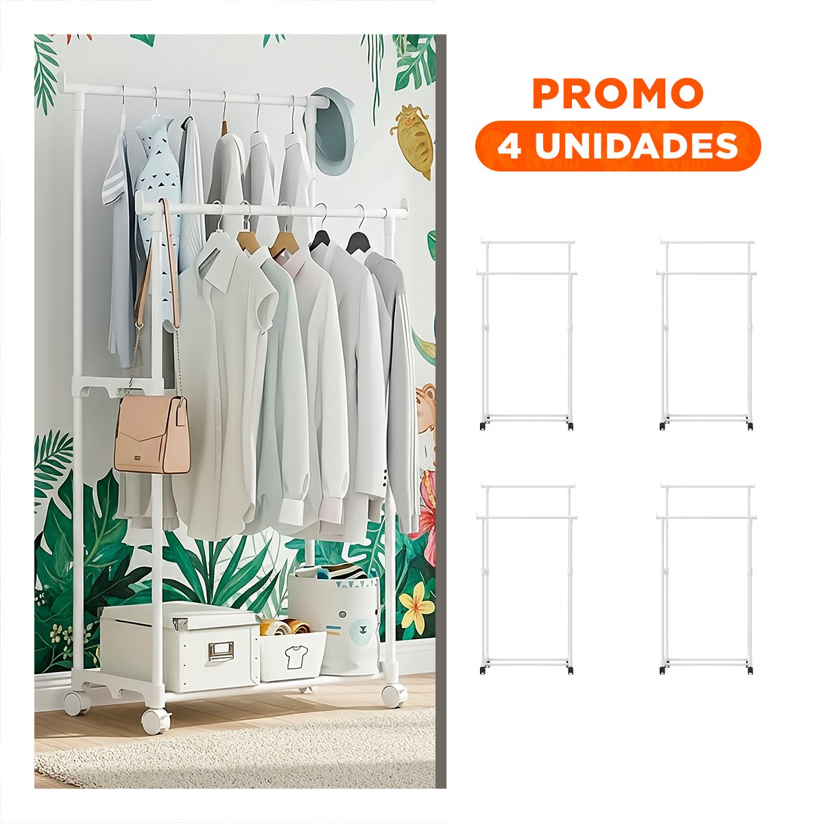 PACK4 BARRA COLGADOR DOBLE DE ROPA BLANCO DURADERA Y VERSATIL PARA ORGANIZAR ROPA - 1