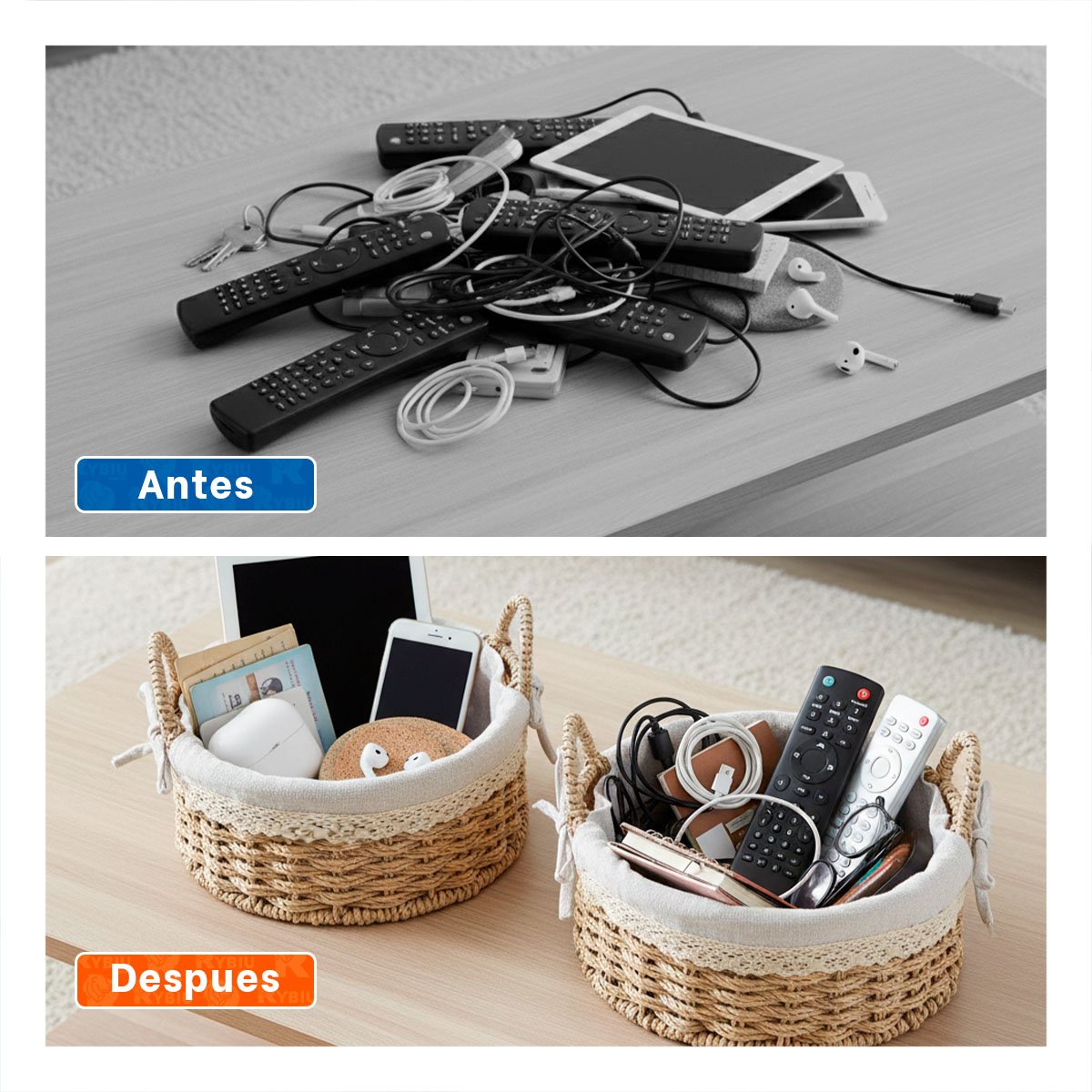 SET 2 CAJA CIRCULAR TEJIDA CON FORRO BEIGE Y PLOMO PARA MANTENER ORDEN Y+POST IT - 2