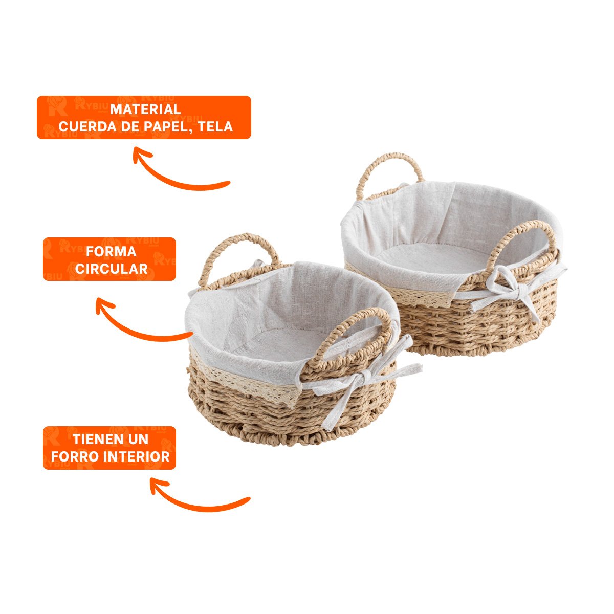 SET 2 CAJA CIRCULAR TEJIDA CON FORRO BEIGE Y PLOMO PARA MANTENER ORDEN Y+POST IT - 5