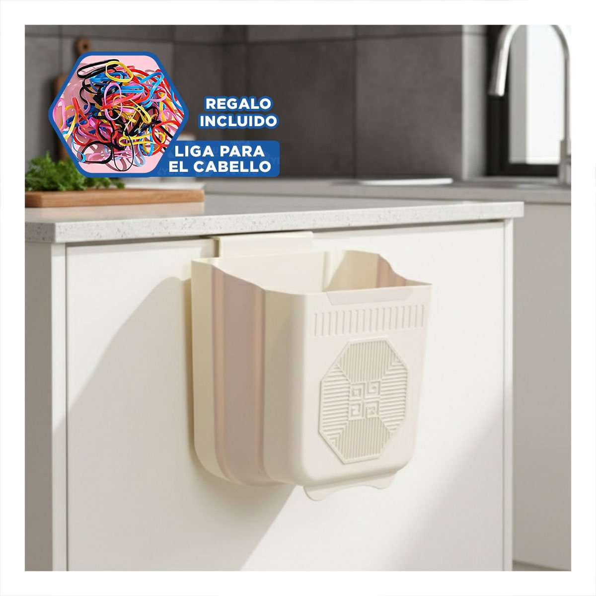 CONTENEDOR PLEGABLE PUERTA 26X25,5X15,5CM PLOMO Y CREMA PARA HOGAR Y+LIGAS REGALO - 2