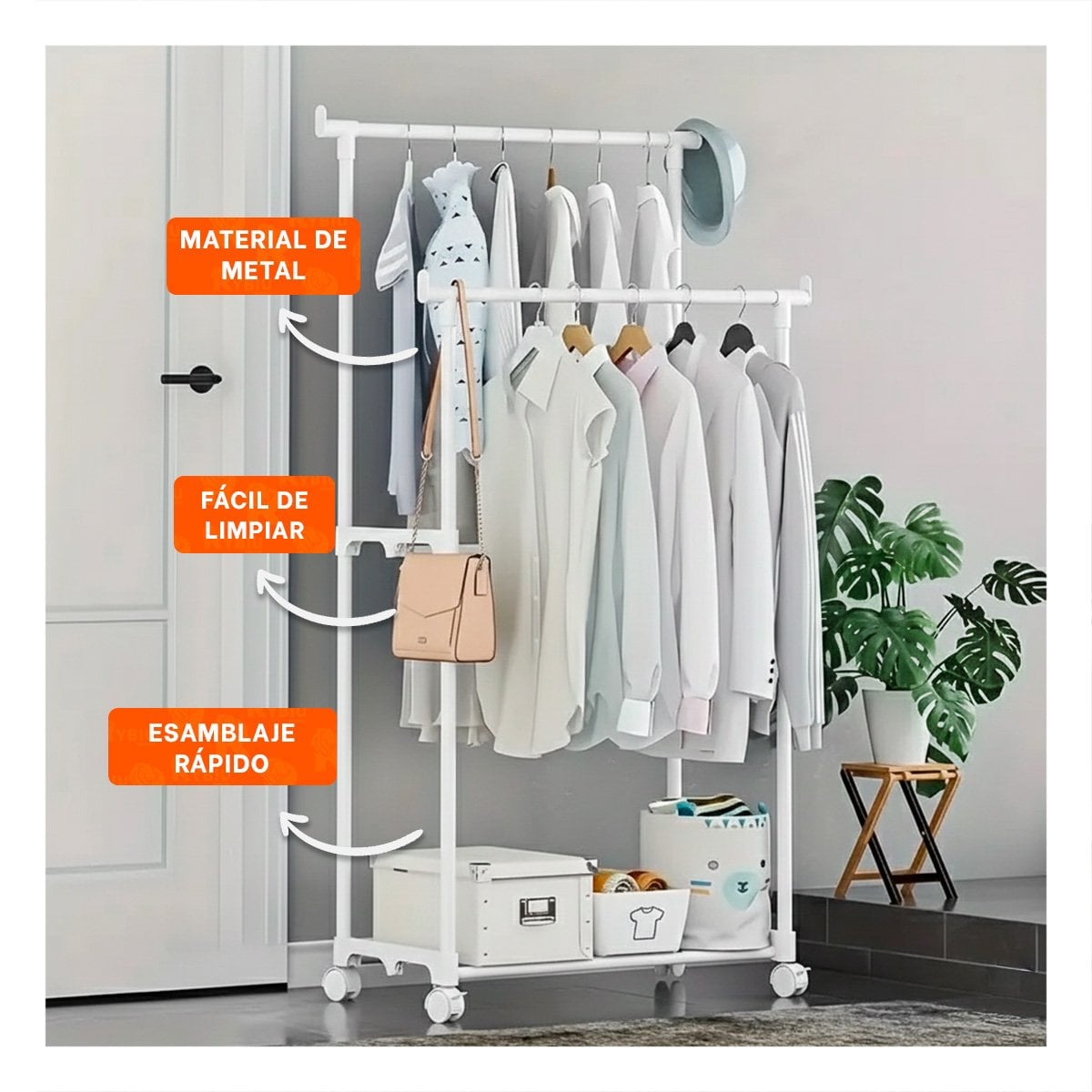 ORGANIZADOR COLGADOR DOBLE DE ROPA BLANCO RESISTENTE Y PRACTICO PARA TODA ROPA Y+PAPEL REGALO - 2