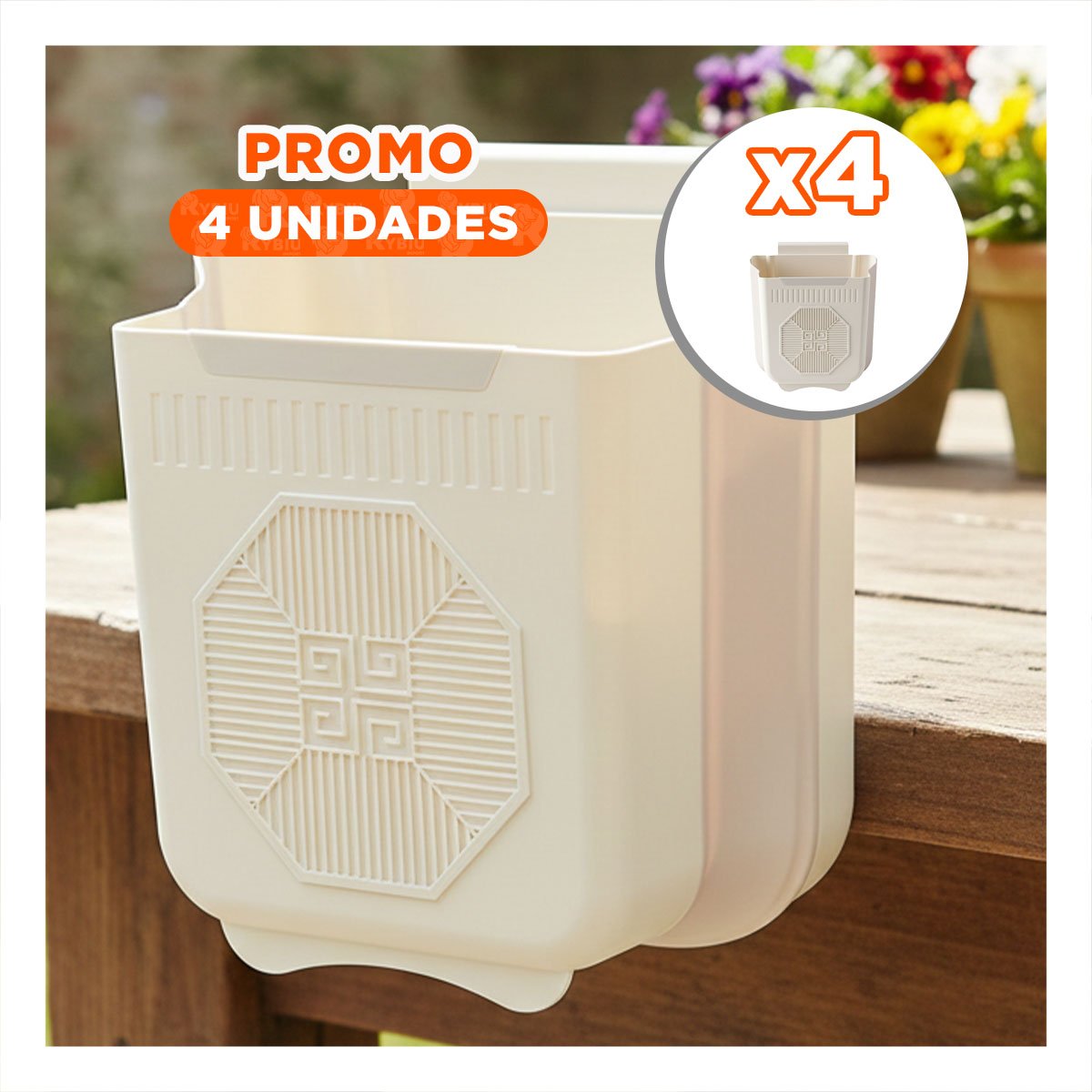 PACK4 DEPOSITO PLEGABLE PUERTA 22X21X12CM PLOMO Y CREMA EN COCINA Y+PAPEL REGALO - 1