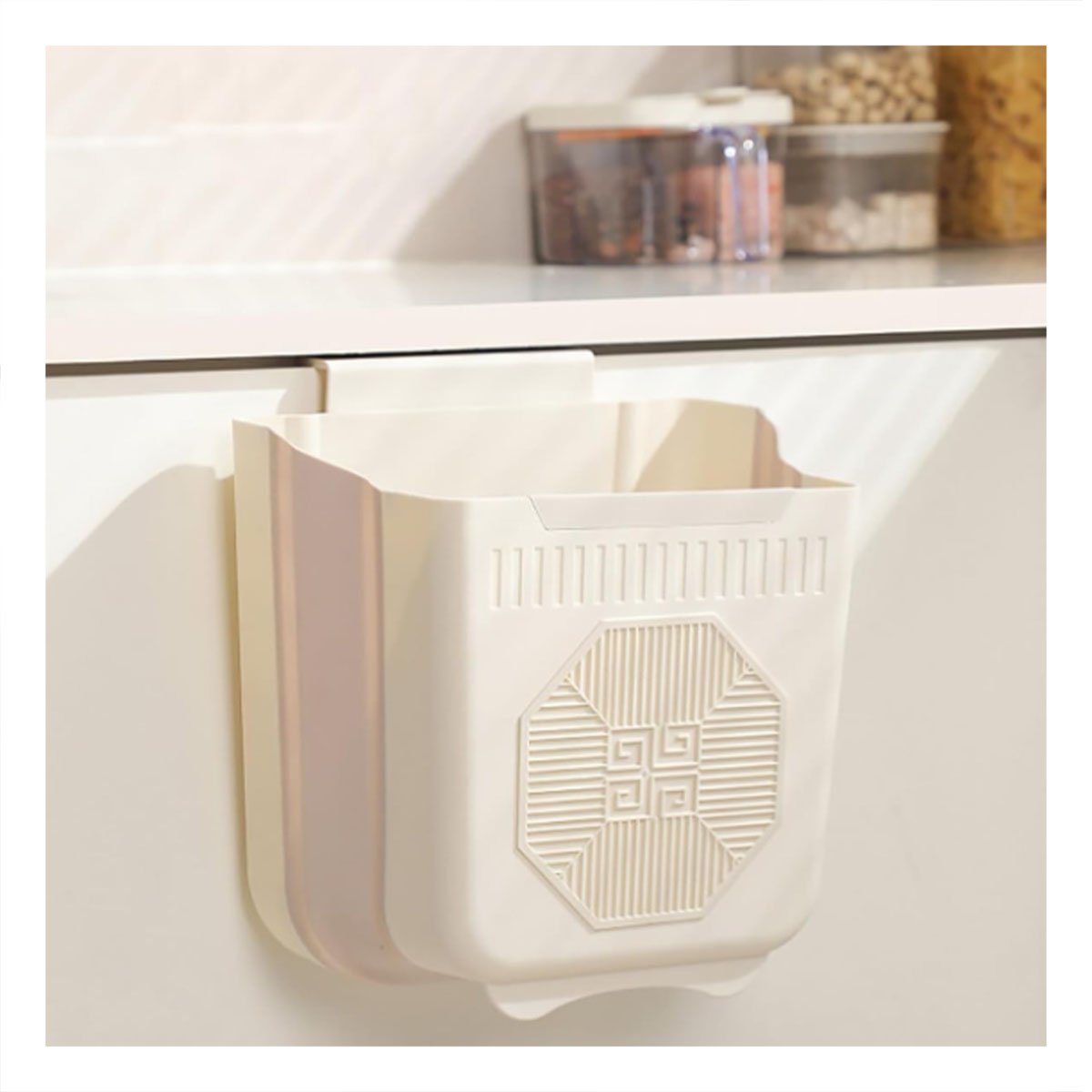 PACK4 DEPOSITO PLEGABLE PUERTA 22X21X12CM PLOMO Y CREMA EN COCINA Y+PAPEL REGALO - 5
