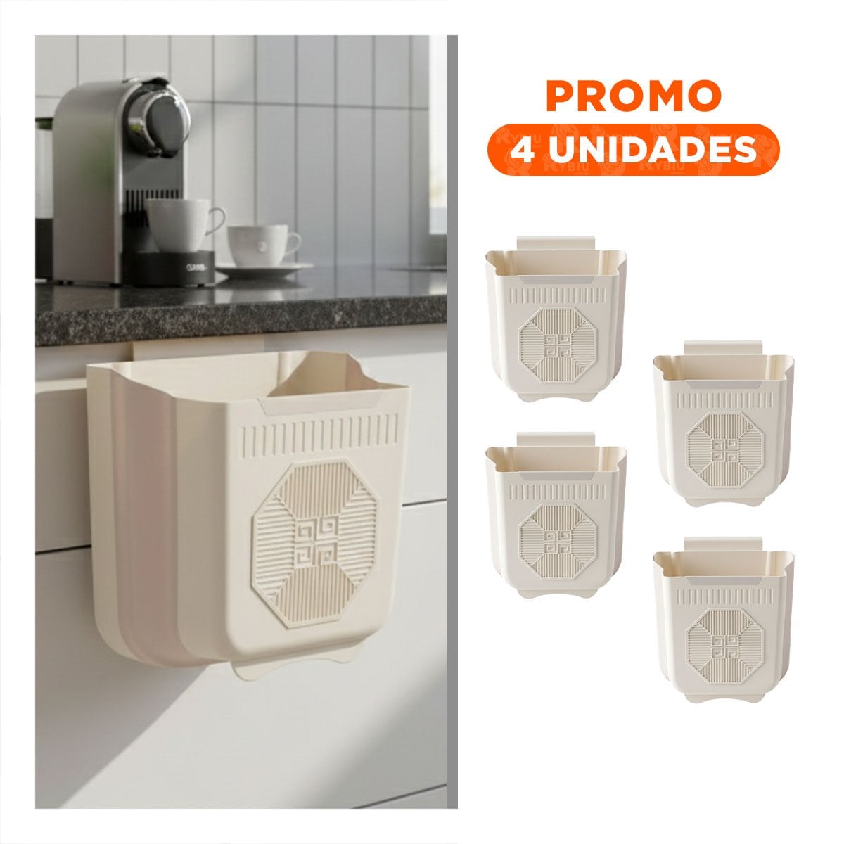 PACK4 CONTENEDOR PLEGABLE PARA PUERTA 26X25,5X15,5CM CREMA Y PLOMO PARA LAVADERO - 1
