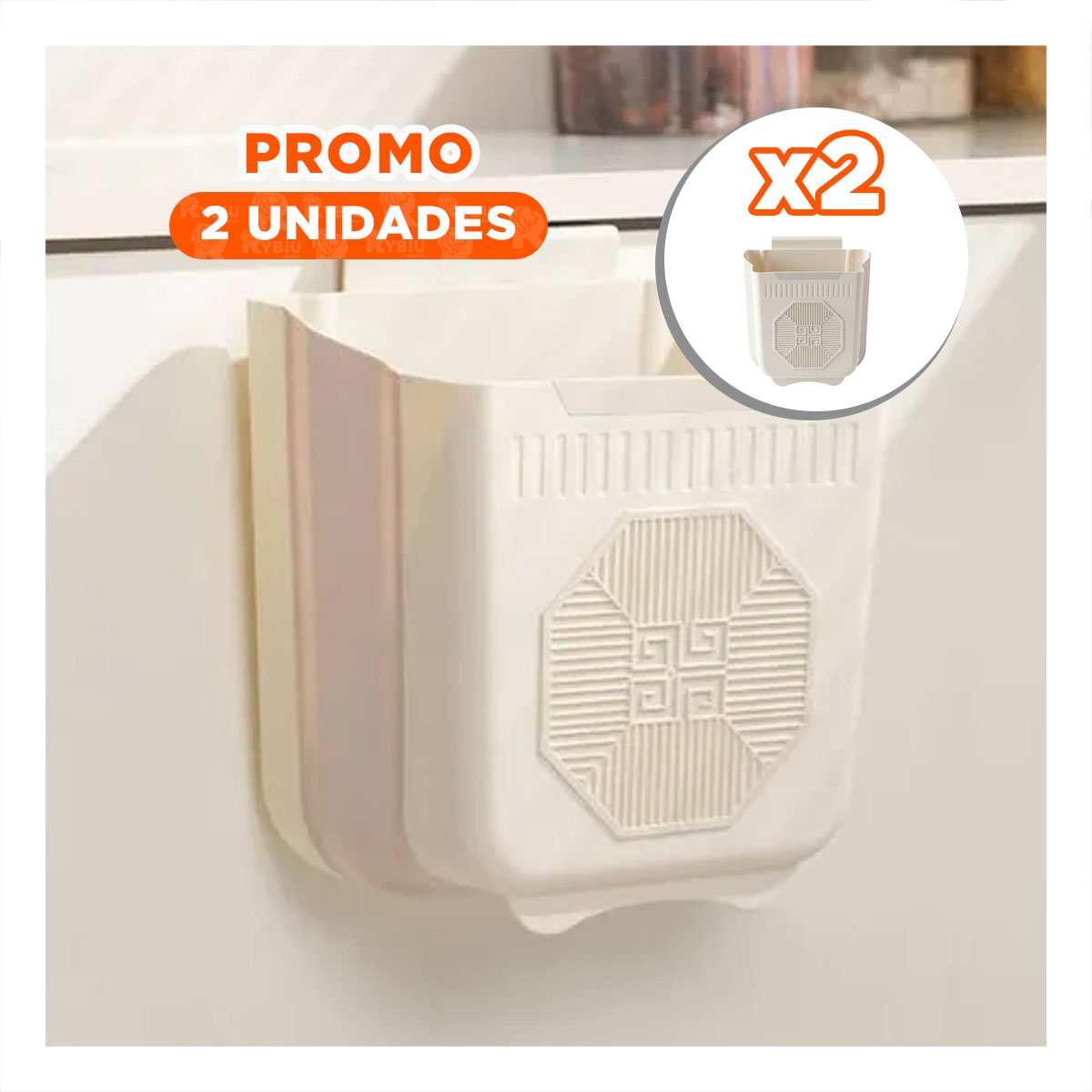 PACK2 TACHO PLEGABLE PUERTA 26X25,5X15,5CM PLOMO Y CREMA PARA LAVADERO HOGAR - 1