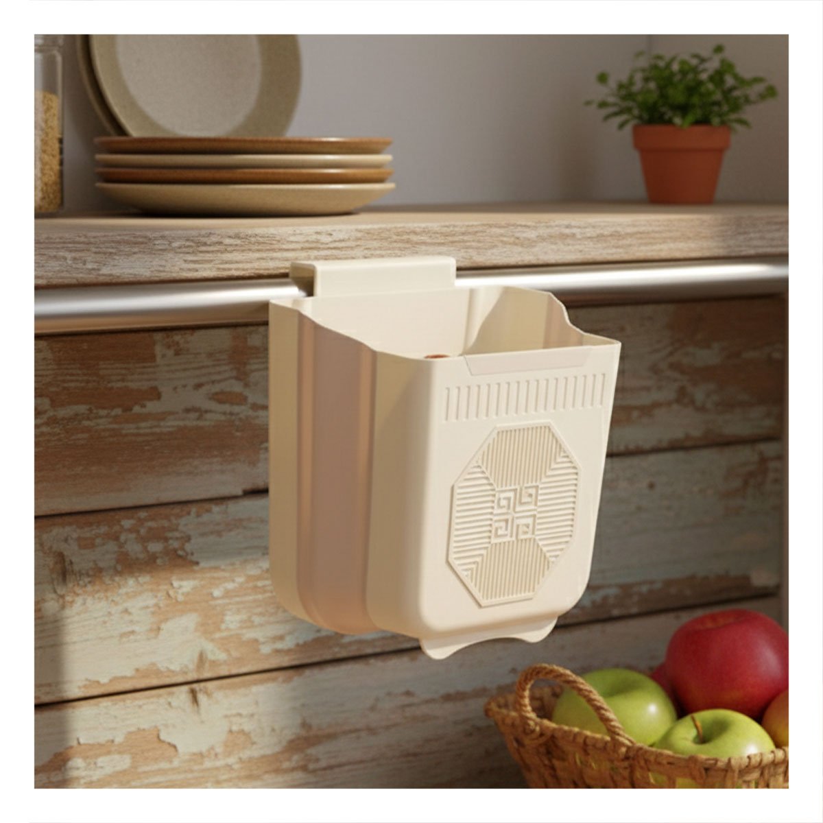 PACK2 TACHO PLEGABLE PUERTA 26X25,5X15,5CM PLOMO Y CREMA PARA LAVADERO HOGAR - 5
