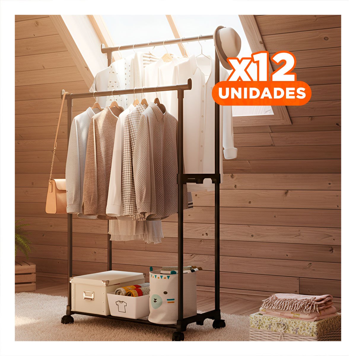 PACK12 EXPOSITOR COLGADOR DOBLE DE ROPA NEGRO MODERNO Y VERSATIL PARA EL HOGAR Y+REGALO STICKER - 1