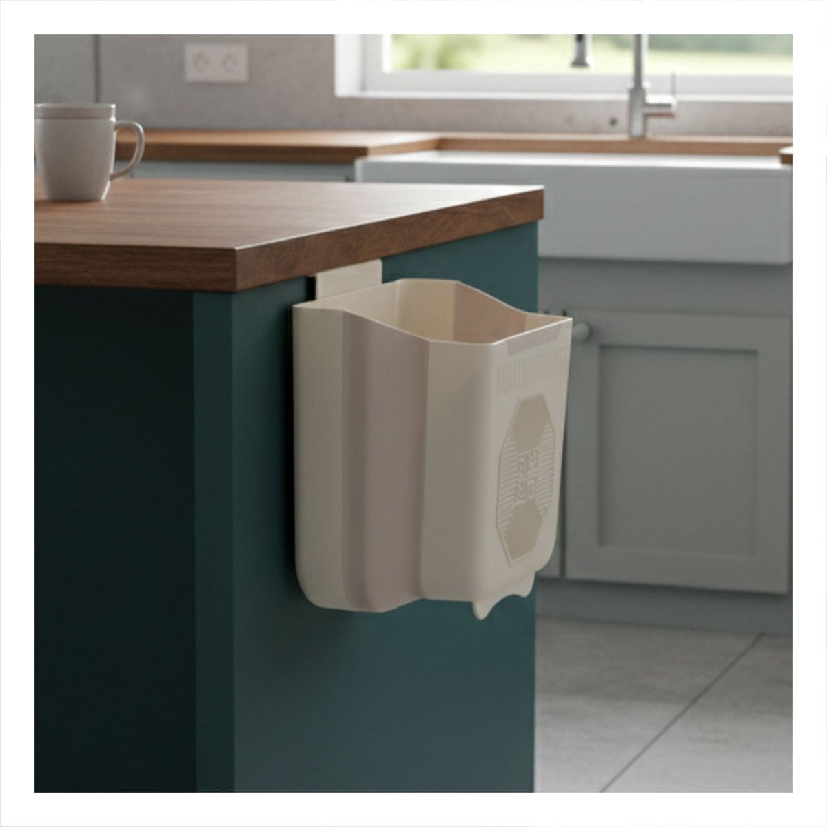 BASURERO PLEGABLE PUERTA 26X25,5X15,5CM PLOMO Y CREMA PARA LAVADERO Y+PAPEL REGALO - 1