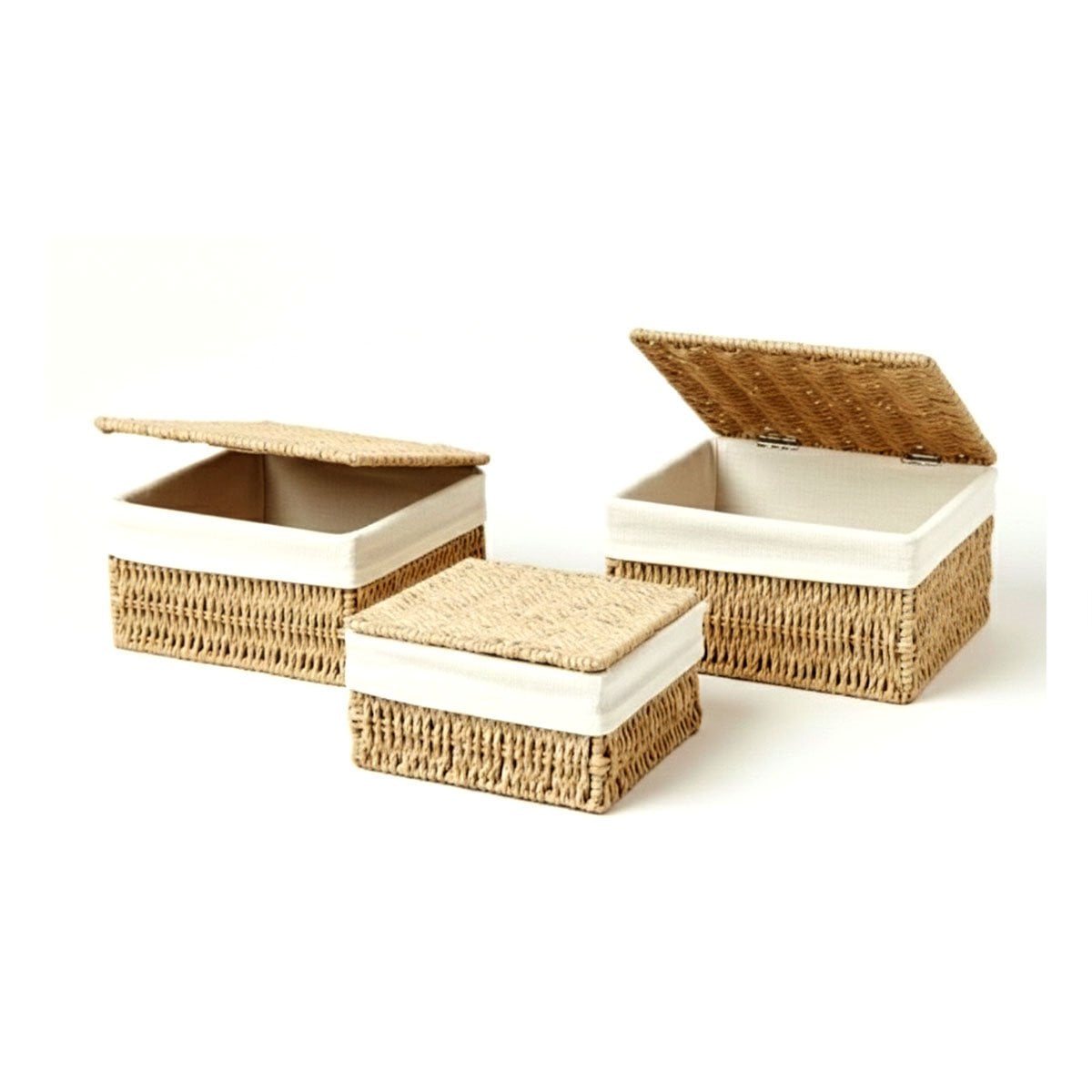 CANASTA DECORATIVA PARA ESTANTES CON TAPA MOSTAZA 38X28 33X23 28X18 Y+REGALO STICKER - 1
