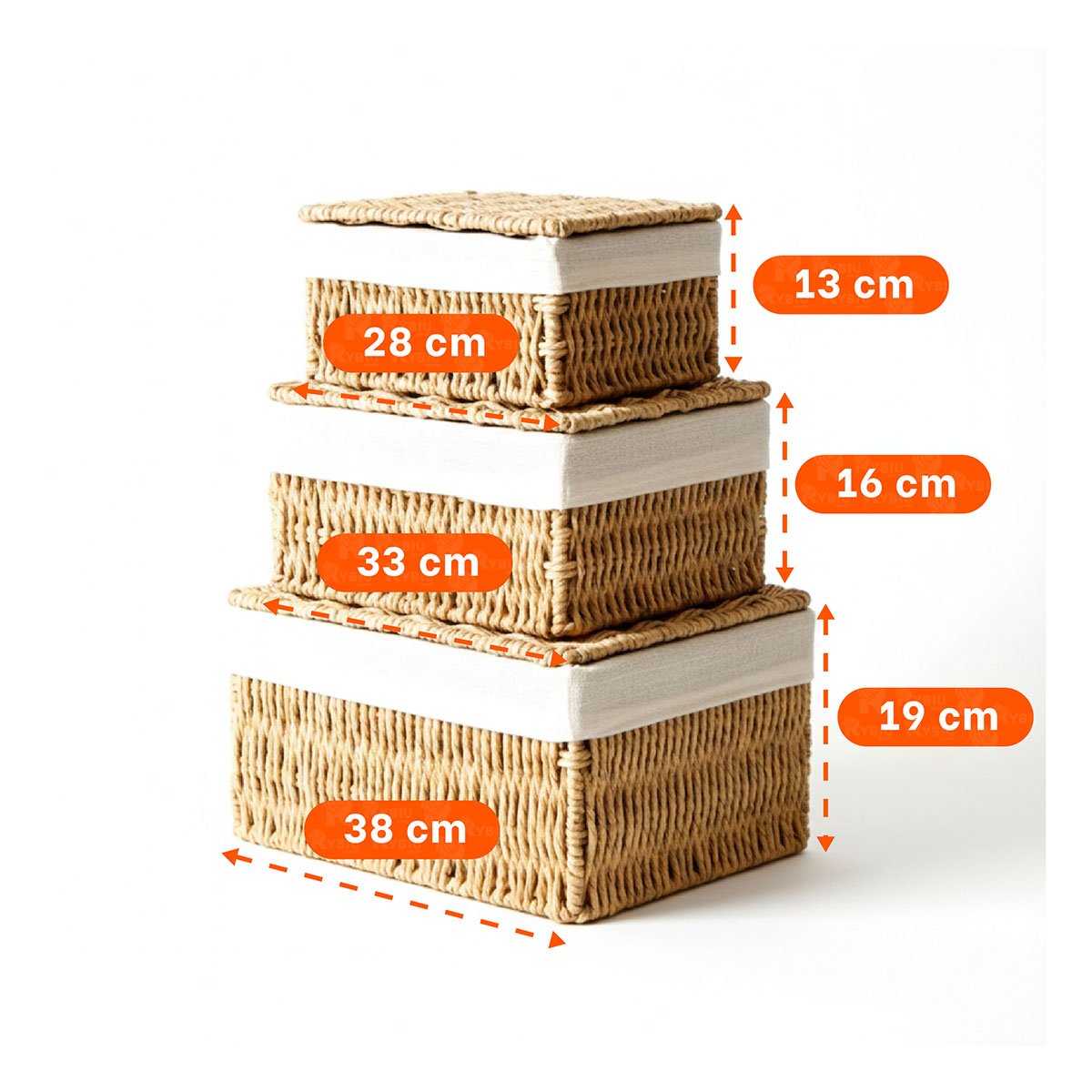 CANASTA DECORATIVA PARA ESTANTES CON TAPA MOSTAZA 38X28 33X23 28X18 Y+REGALO STICKER - 4