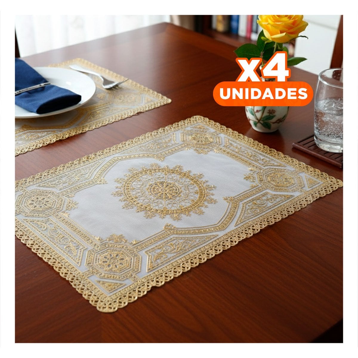 PACK4 CUBIERTA SOFISTICADA DORADA CON MANDALA PARA MESA ELEGANTE Y+PAPEL REGALO - 1