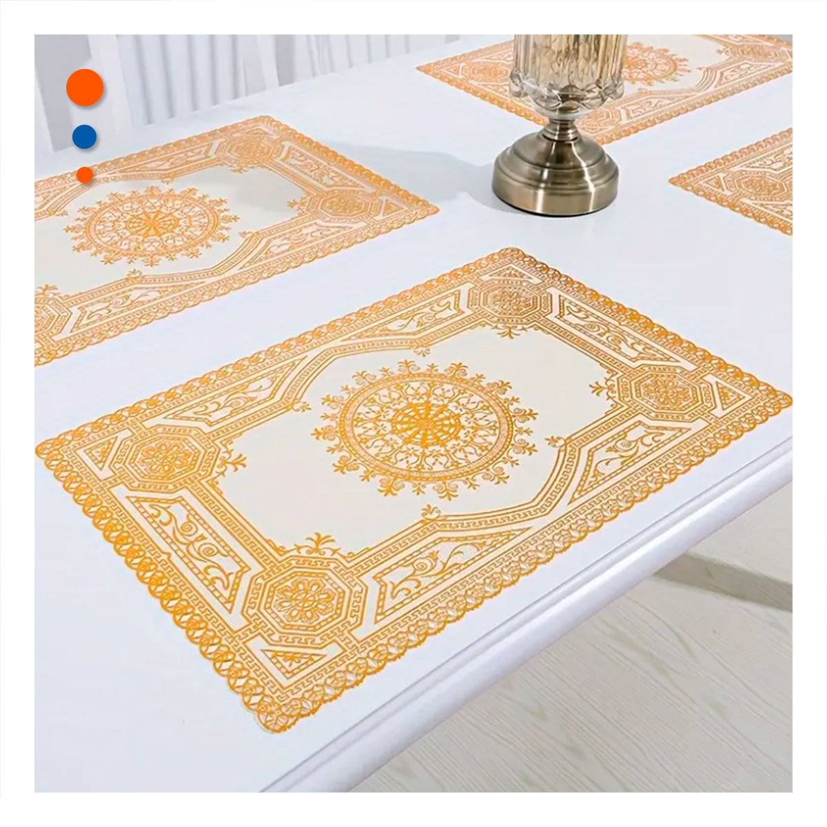 PACK4 CUBIERTA SOFISTICADA DORADA CON MANDALA PARA MESA ELEGANTE Y+PAPEL REGALO - 5