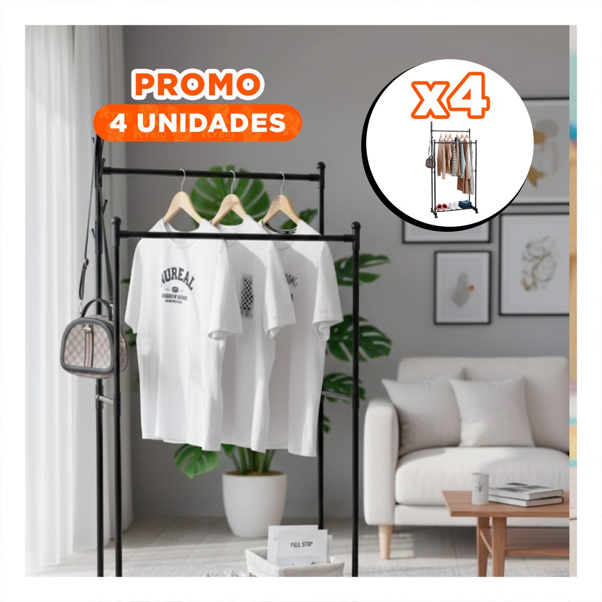 PACK4 PANEL DOBLE DE ROPA NEGRO PARA SALA Y ESPACIOS REDUCIDOS Y+REGALO STICKER - 1