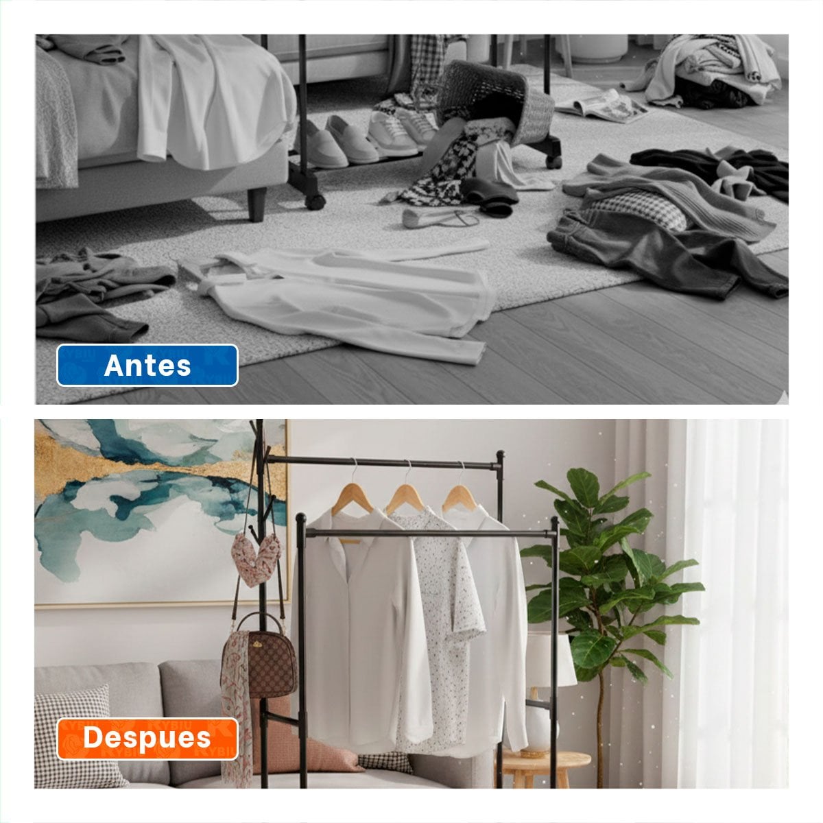 PACK4 PANEL DOBLE DE ROPA NEGRO PARA SALA Y ESPACIOS REDUCIDOS Y+REGALO STICKER - 2