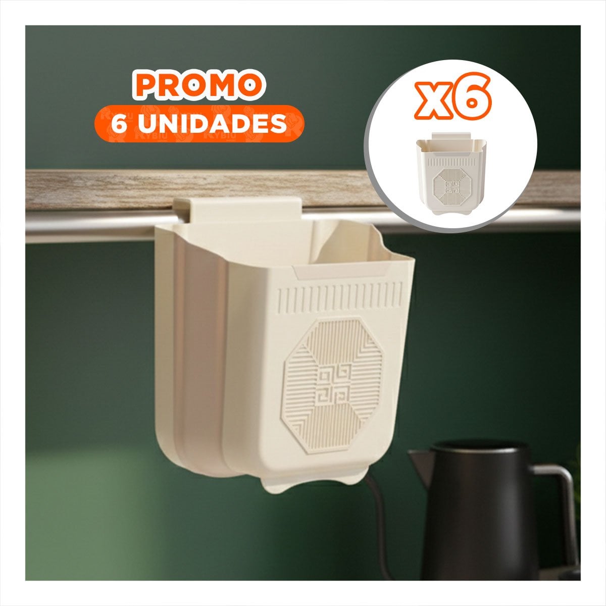 PACK6 BASURERO PLEGABLE PUERTA 26X25,5X15,5CM PLOMO Y CREMA PARA COCINA - 1